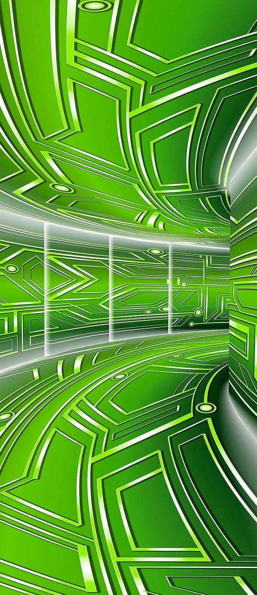 Billede 20 af Fototapet - Grøn futuristisk tunnel med geometriske mønstre