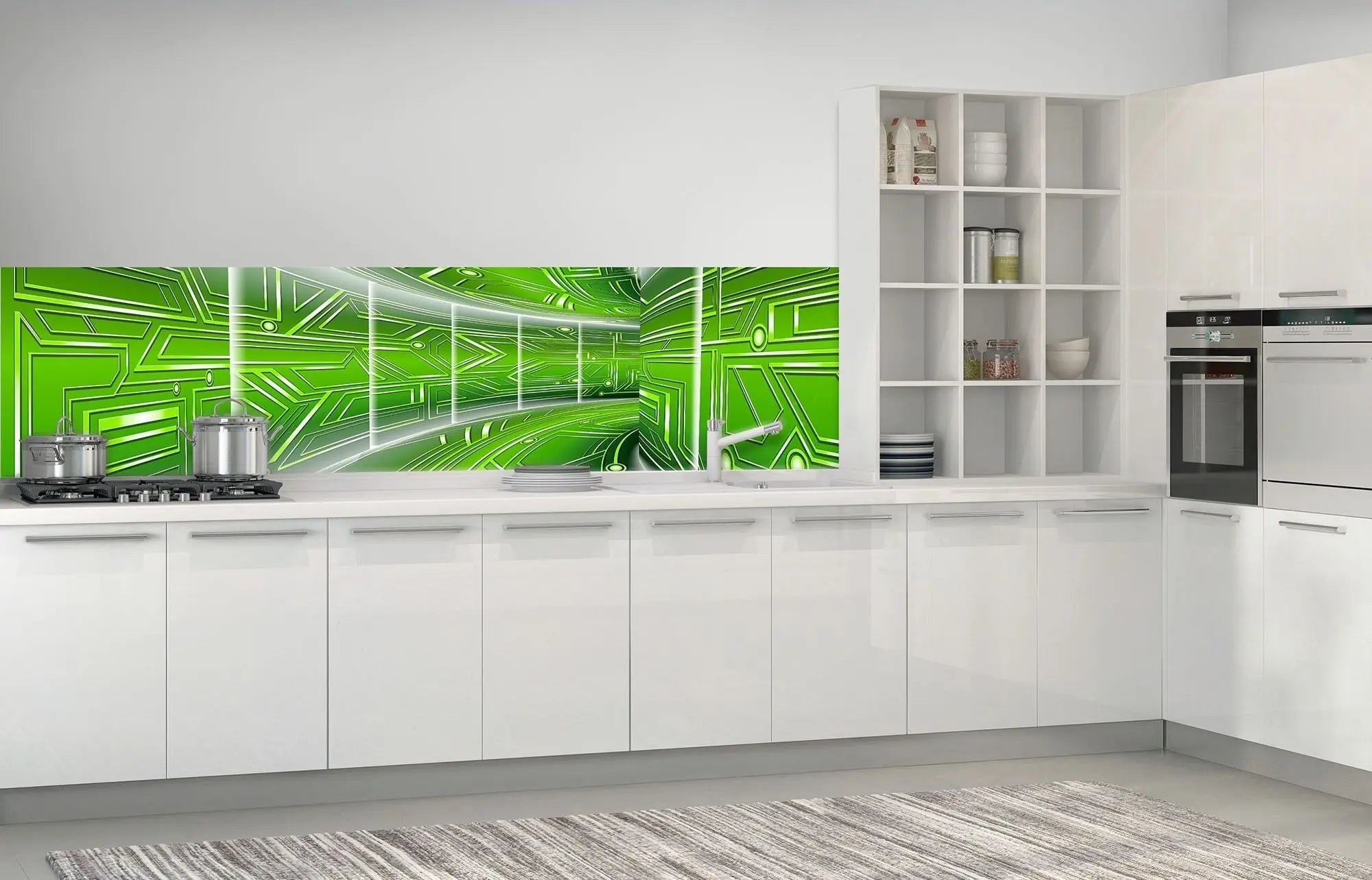 Billede 7 af Fototapet - Grøn futuristisk tunnel med geometriske mønstre