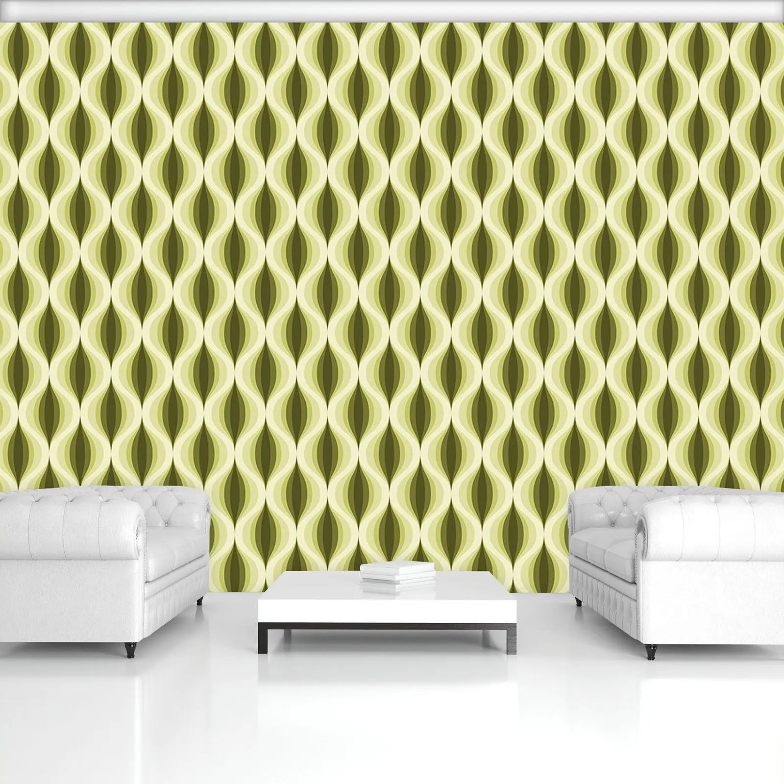 Billede 4 af Fototapet - Grøn og gul bølgeformet geometrisk mønster