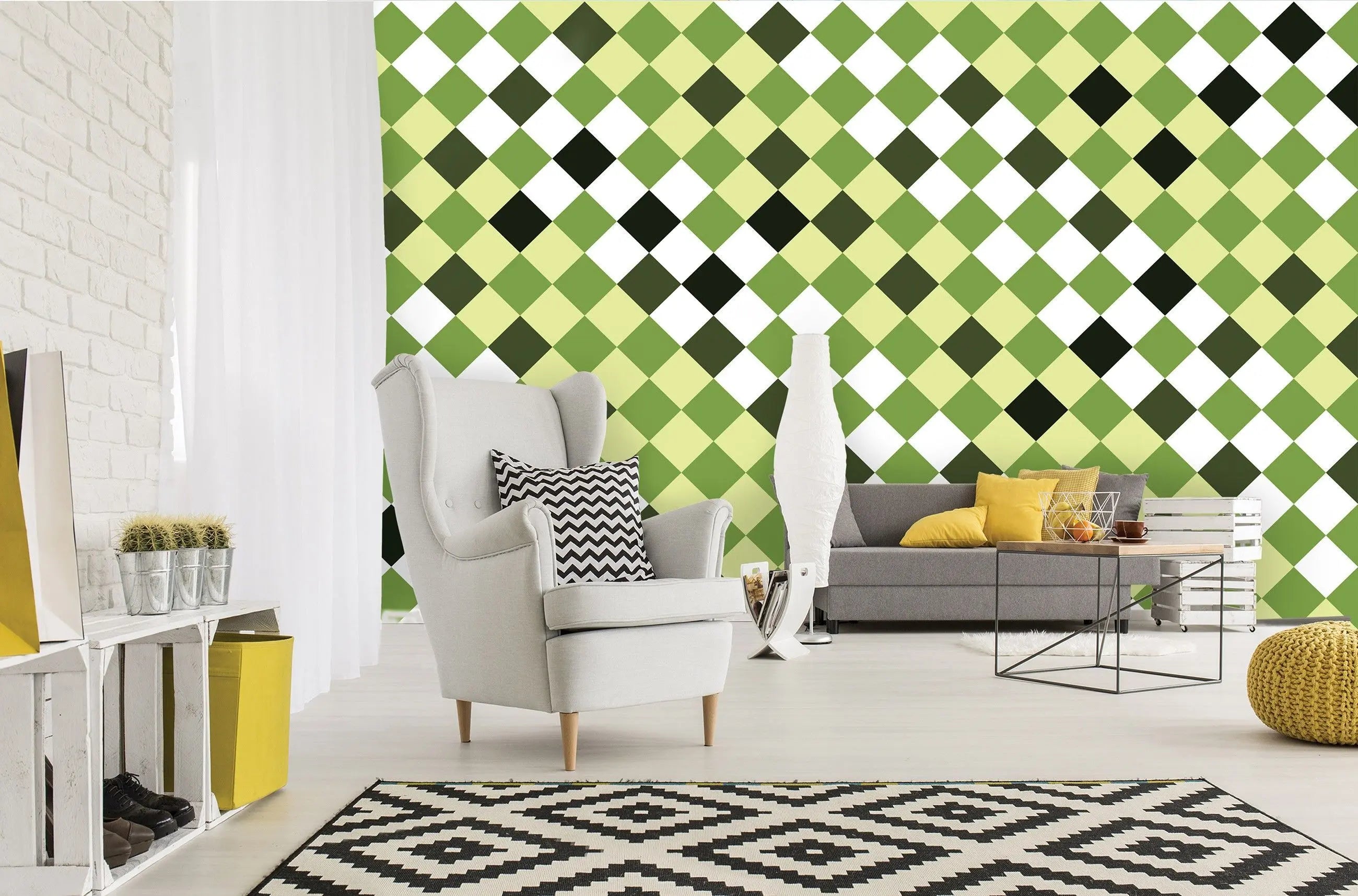 Billede 13 af Fototapet - Grønt ternet mønster med forskellige nuancer