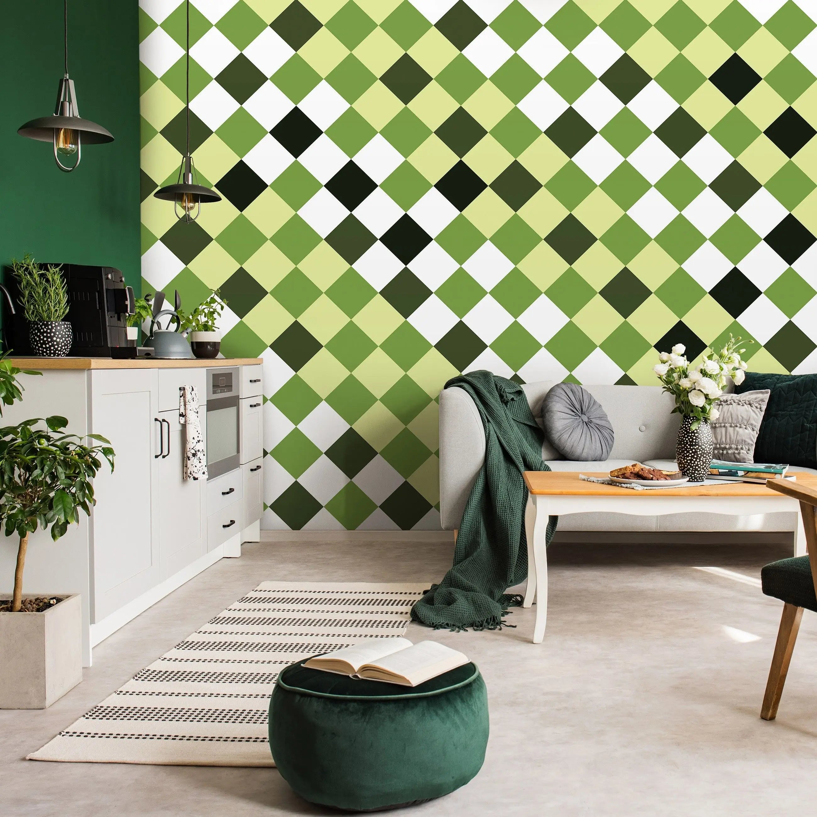 Billede 14 af Fototapet - Grønt ternet mønster med forskellige nuancer