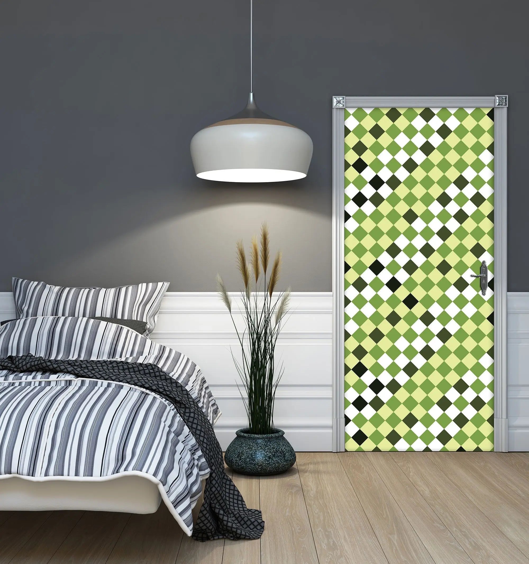 Billede 3 af Fototapet - Grønt ternet mønster med forskellige nuancer