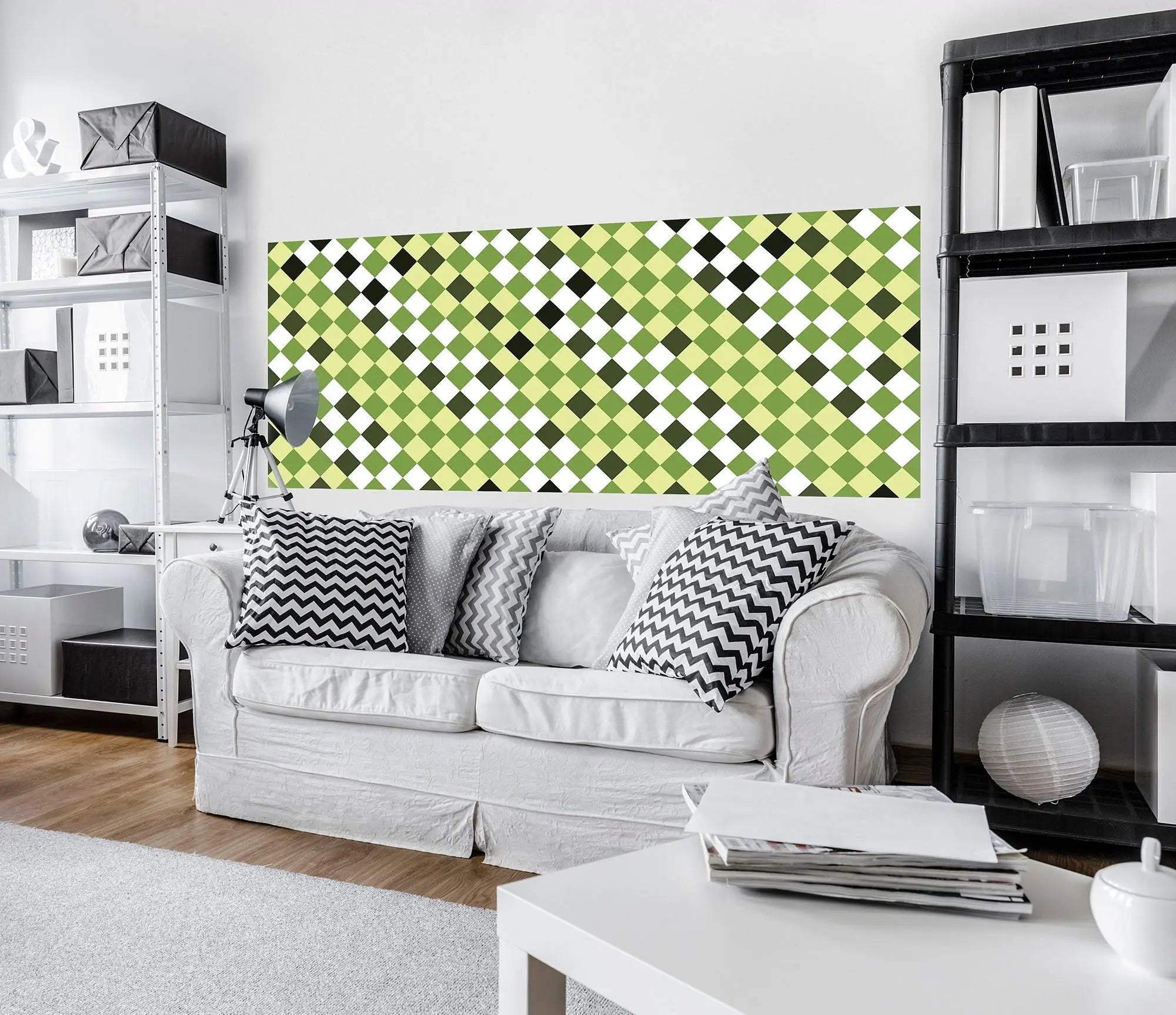 Billede 5 af Fototapet - Grønt ternet mønster med forskellige nuancer