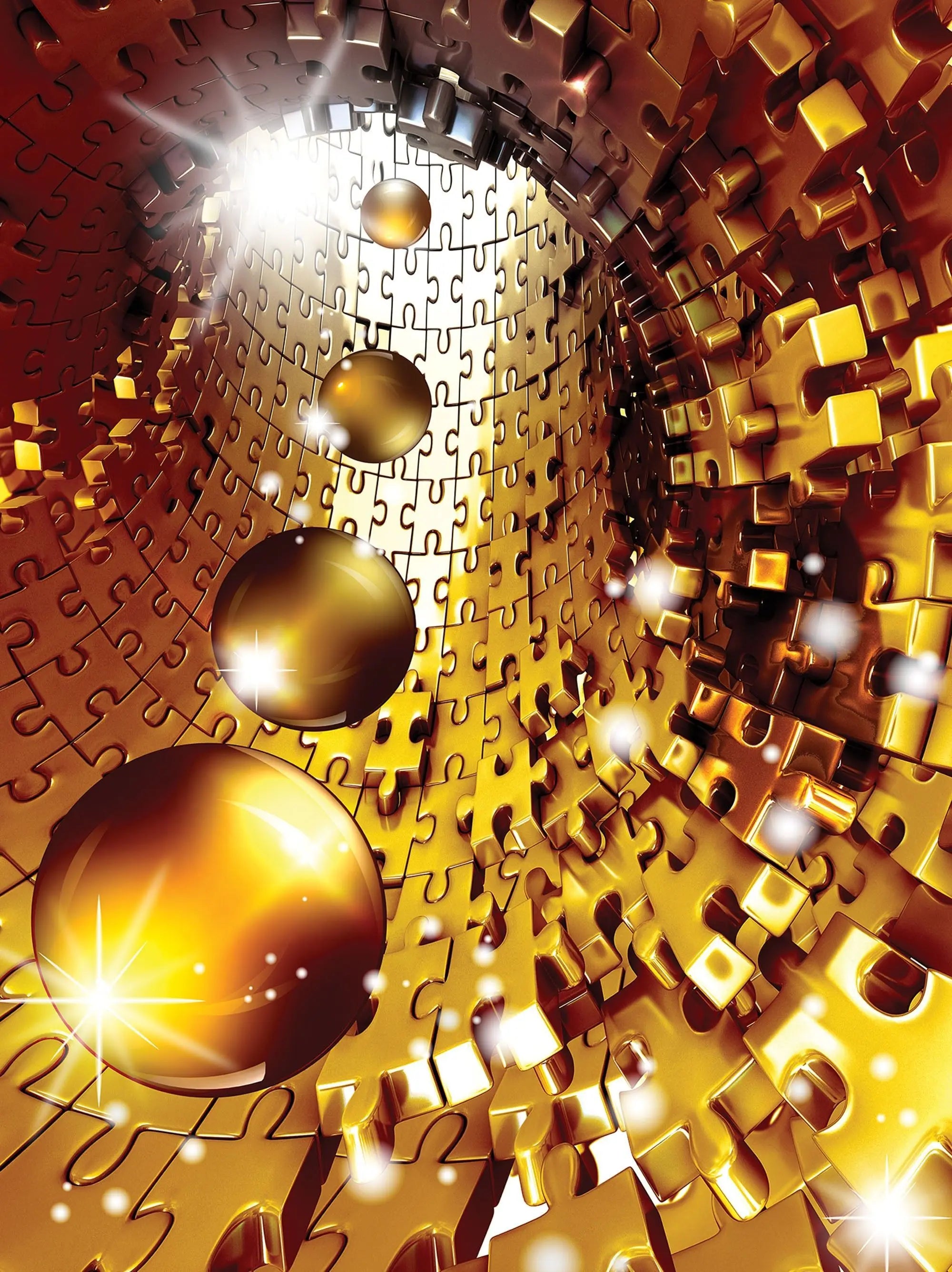 Billede 10 af Fototapet - Gul puslespilstunnel med skinnende kugler