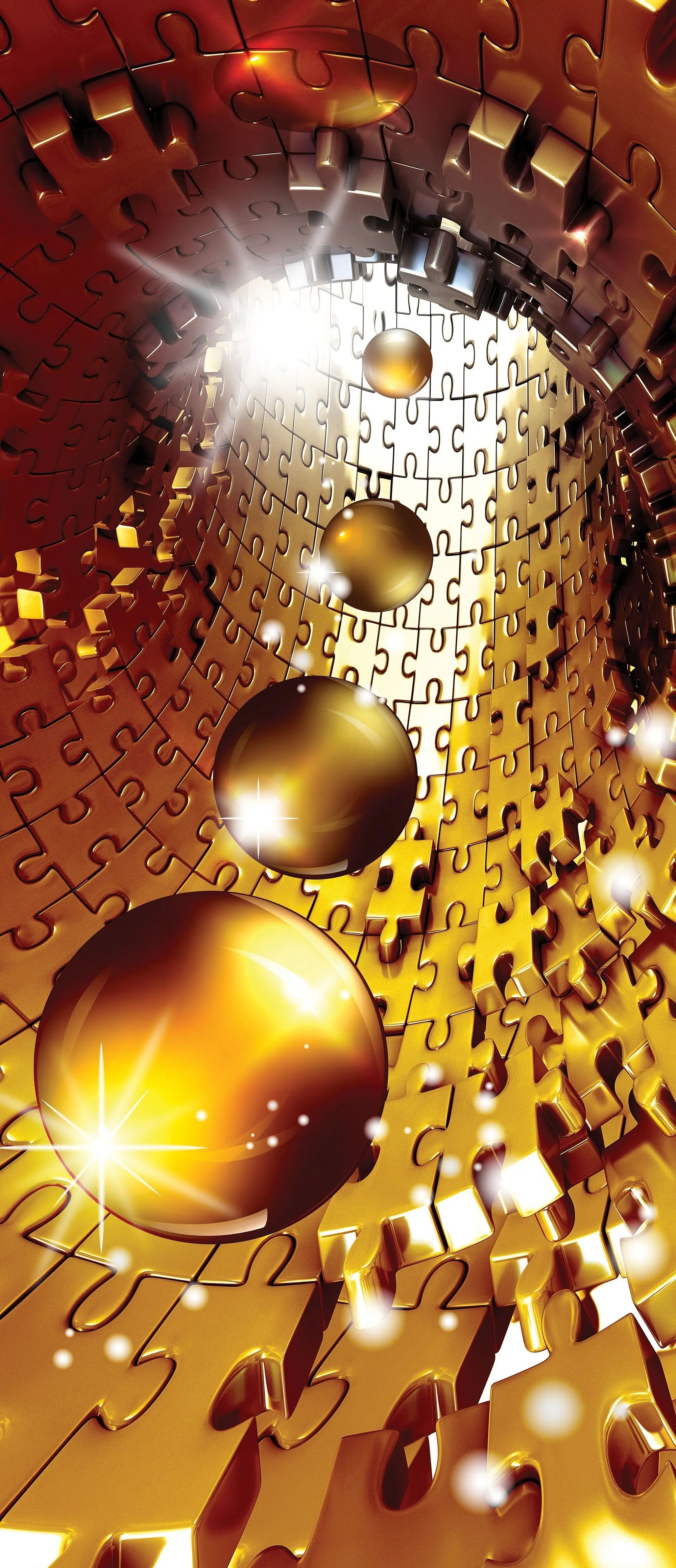 Billede 9 af Fototapet - Gul puslespilstunnel med skinnende kugler