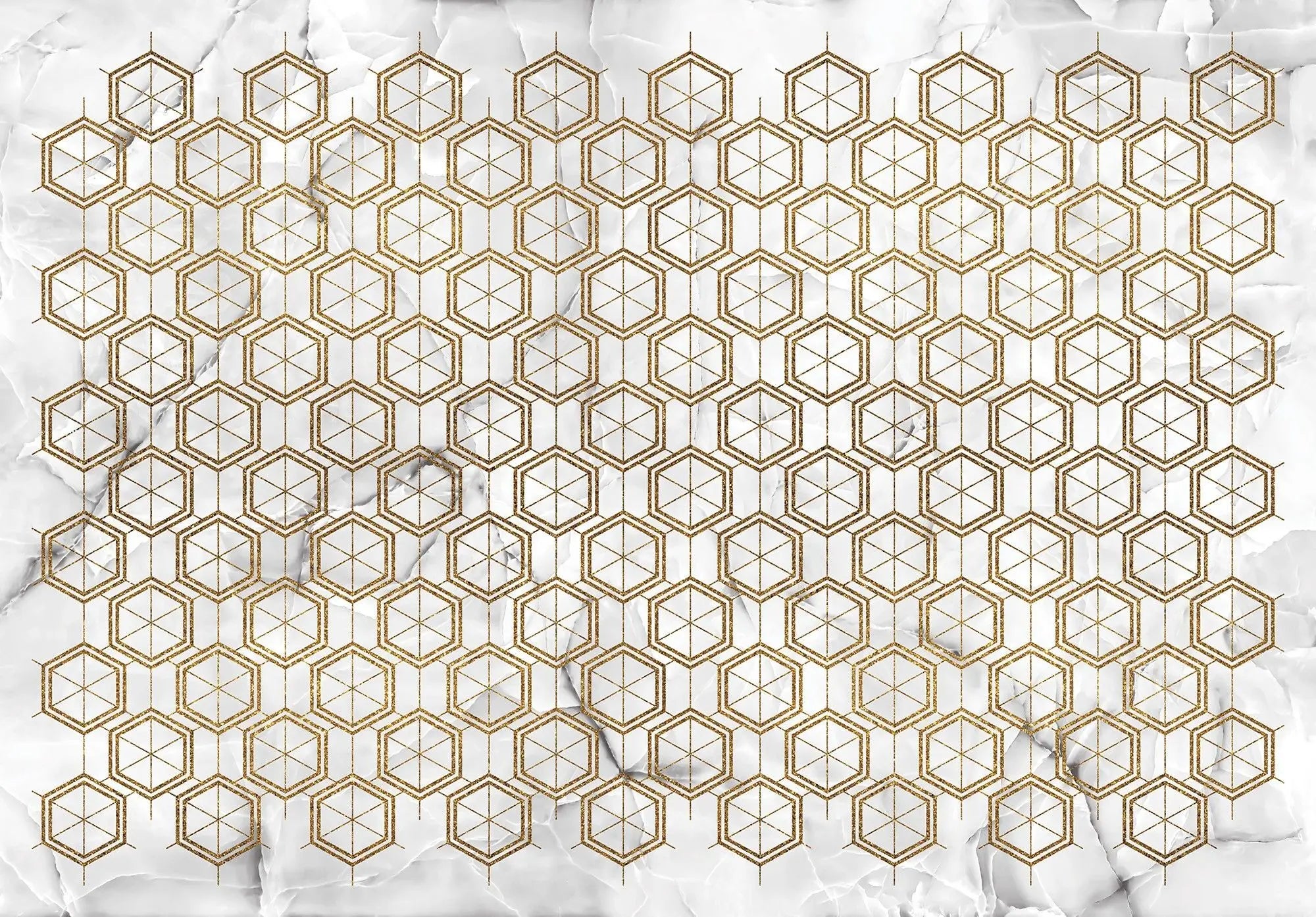 Billede 1 af Fototapet - Guldfarvet geometrisk mønster på hvid marmorbaggrund