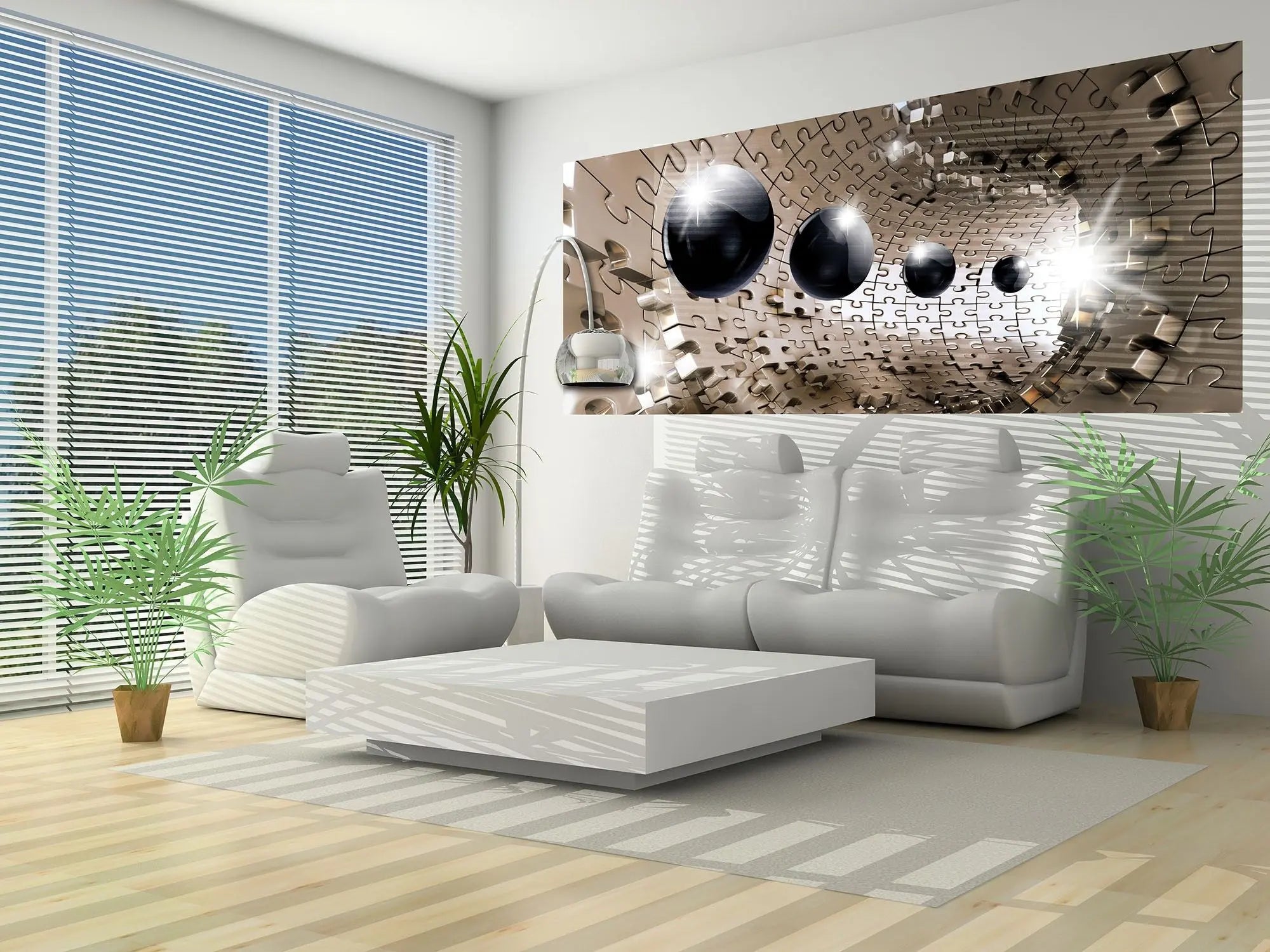 Billede 7 af Fototapet - Guldfarvet puslespilstunnel med sorte kugler