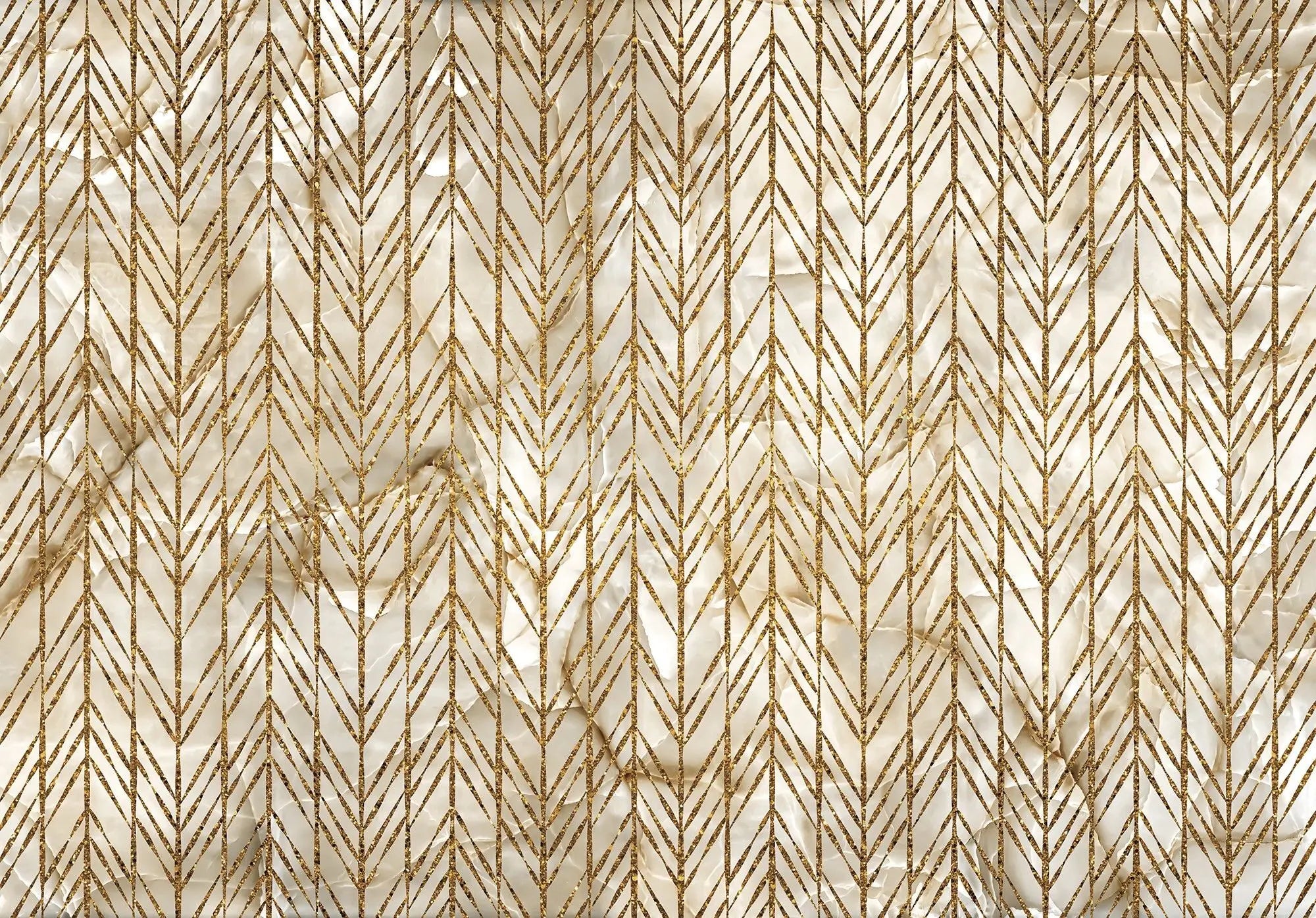 Billede 1 af Fototapet - Guldmønster med lodrette pile på hvid baggrund