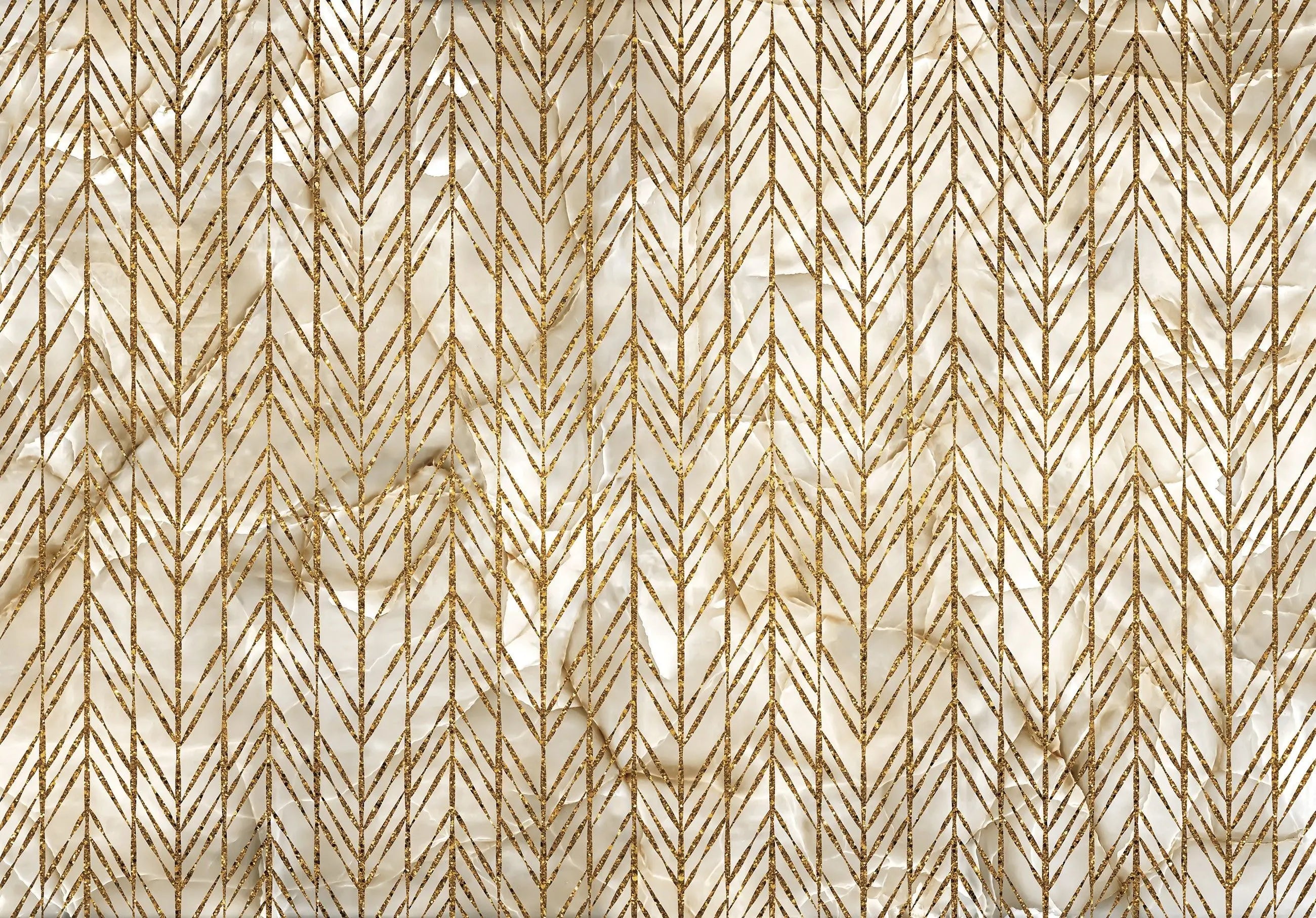 Billede 6 af Fototapet - Guldmønster med lodrette pile på hvid baggrund