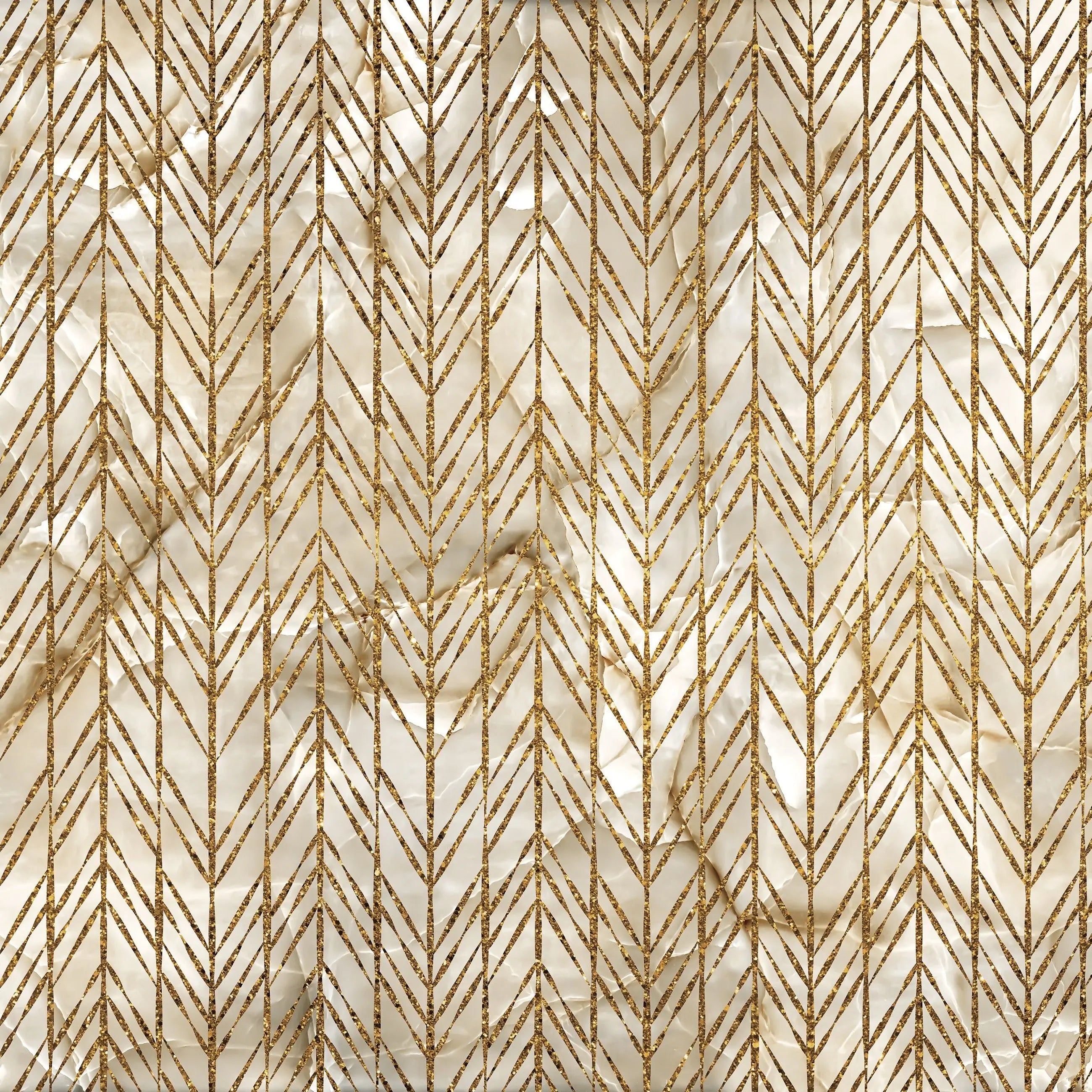 Billede 9 af Fototapet - Guldmønster med lodrette pile på hvid baggrund