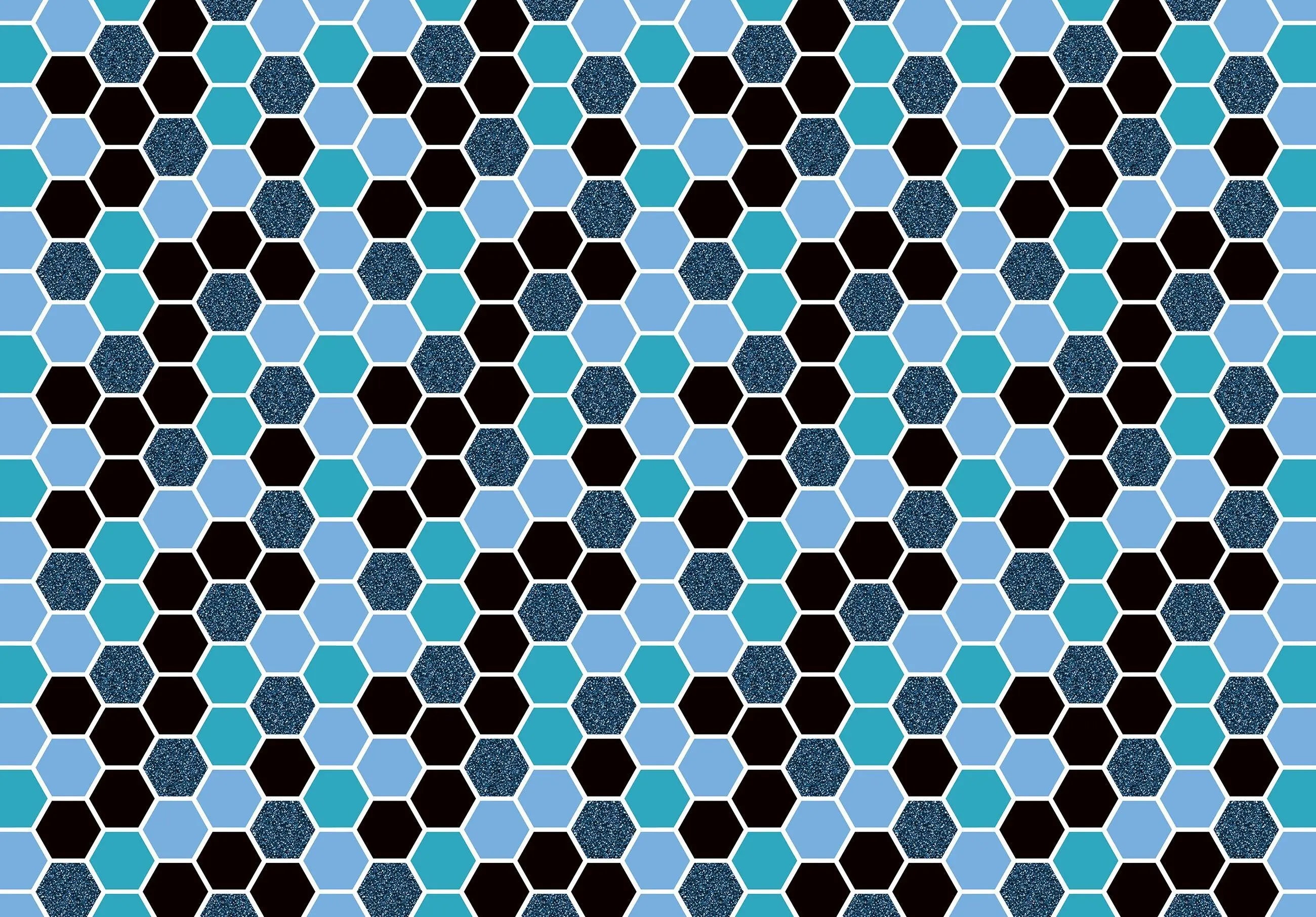 Billede 11 af Fototapet - Hexagonmønster i lyseblå, mørkeblå og sort