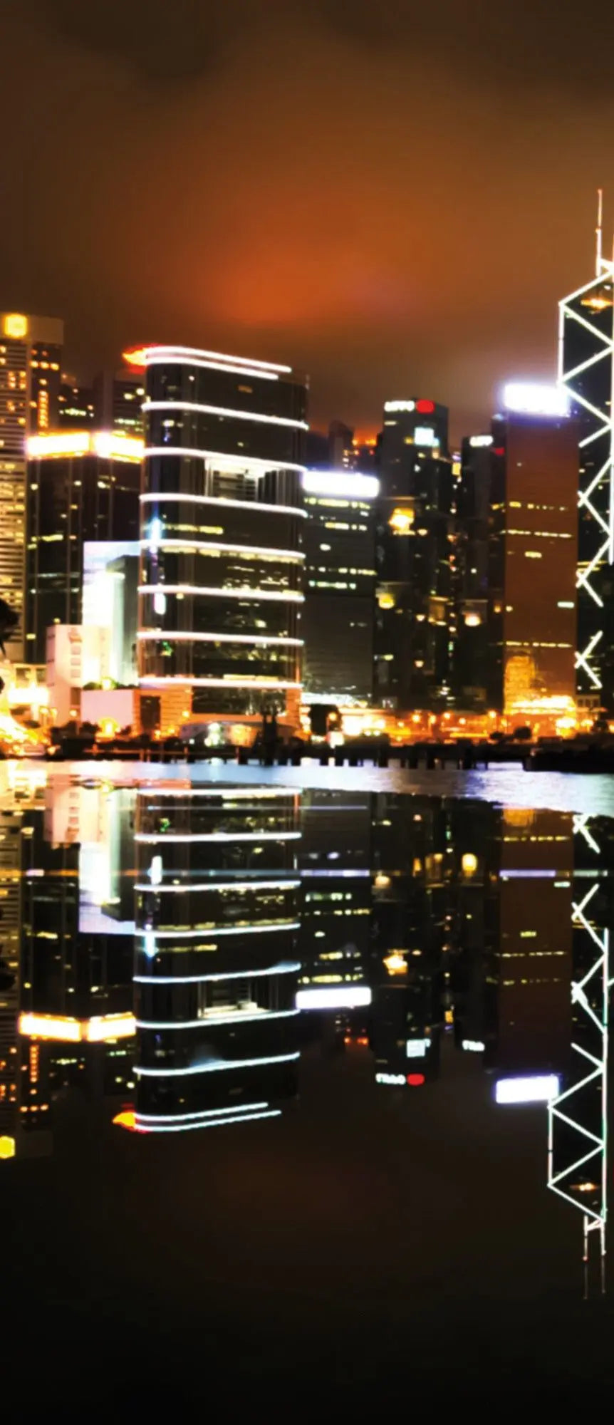 Billede 11 af Fototapet - Hongkong Skyskrabere med Nattelys Refleksion i Vand