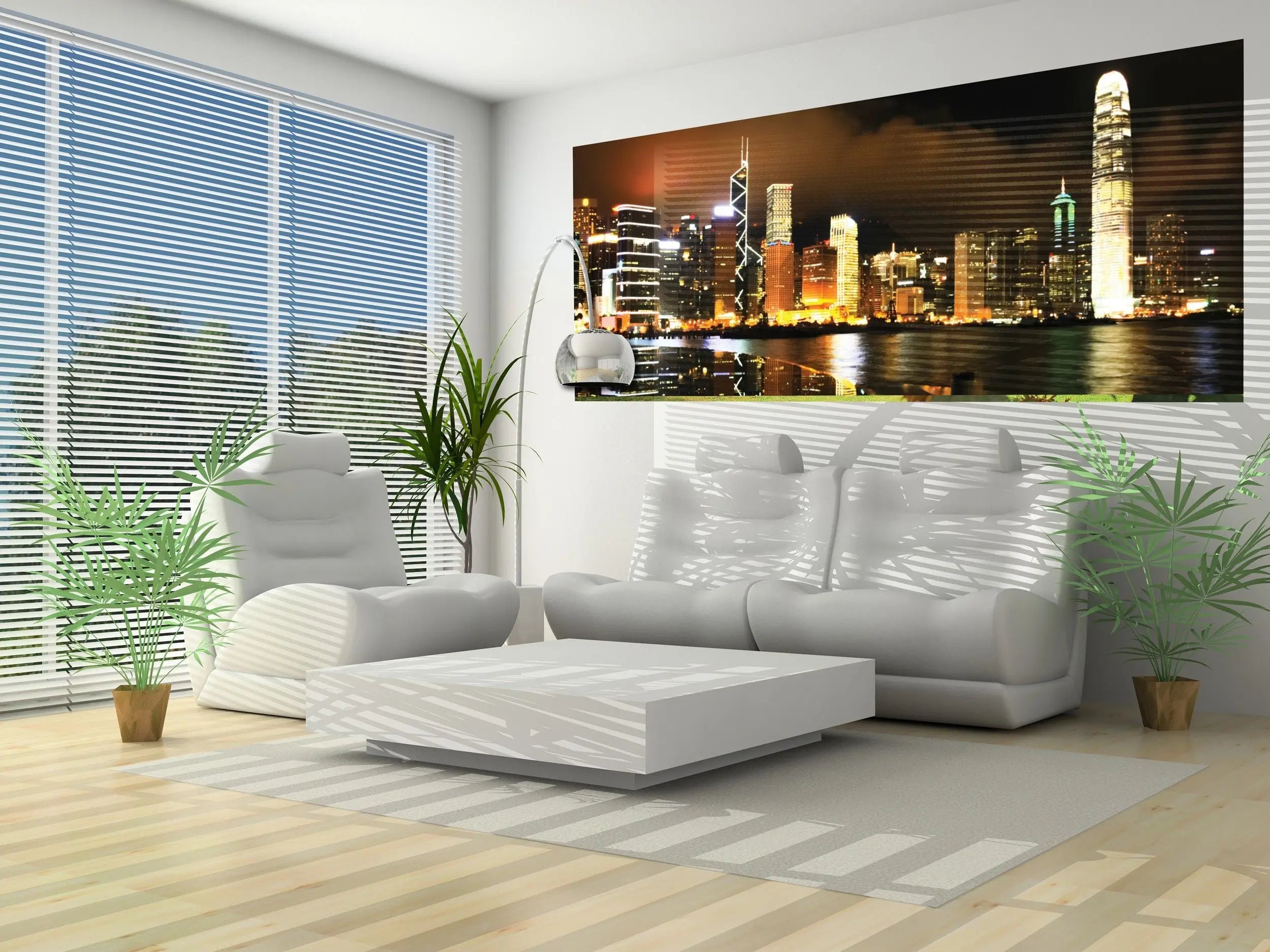 Billede 7 af Fototapet - Hongkong Skyskrabere med Nattelys Refleksion i Vand