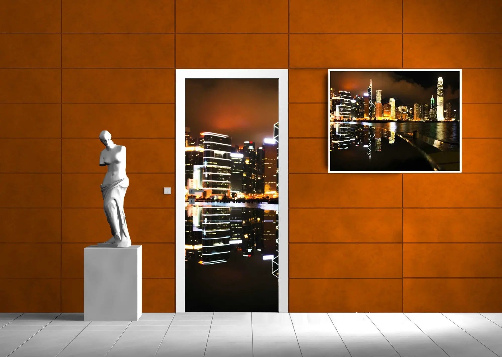 Billede 8 af Fototapet - Hongkong Skyskrabere med Nattelys Refleksion i Vand