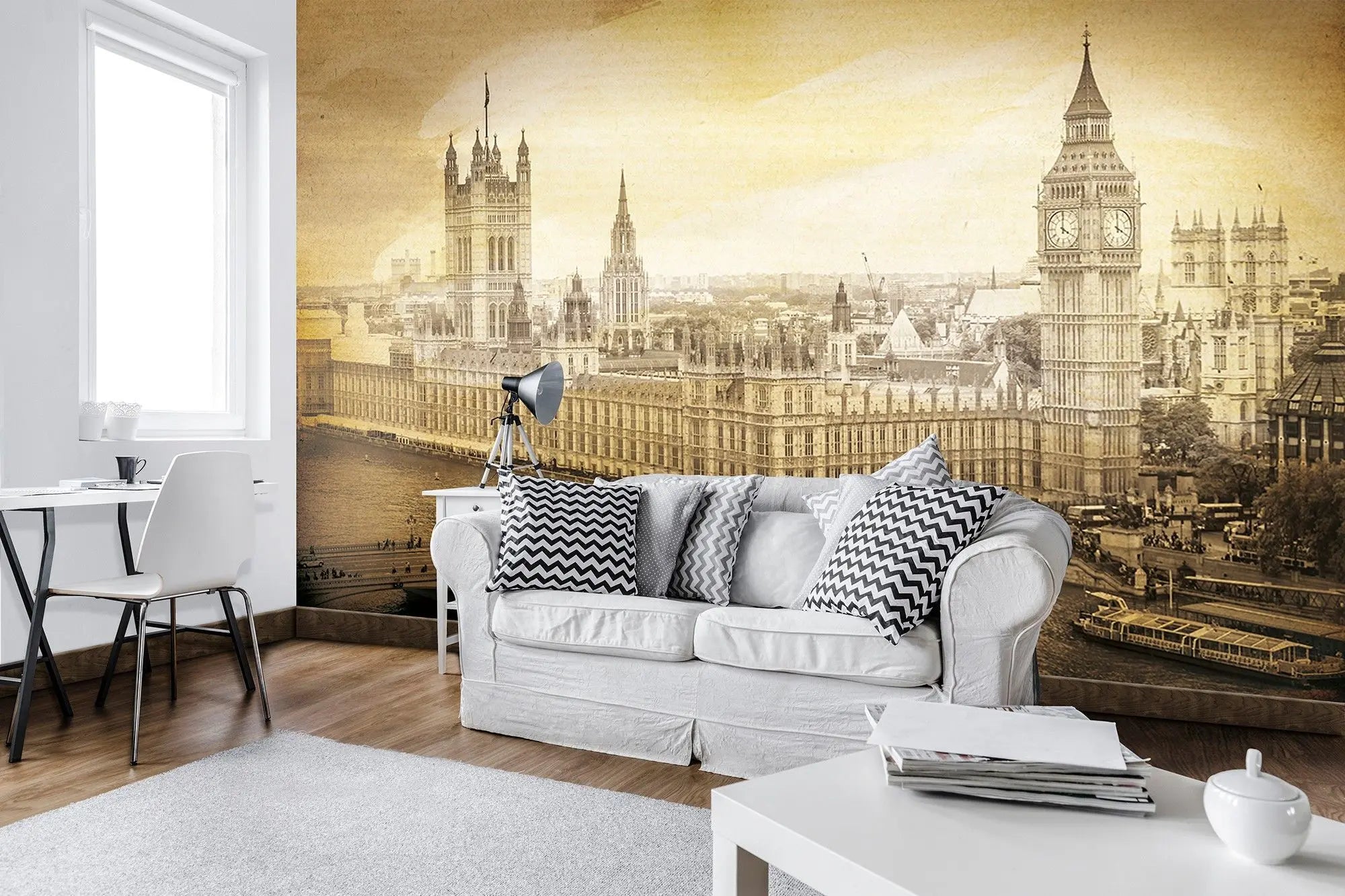 Billede 2 af Fototapet - Houses of Parliament med Big Ben i sepia London