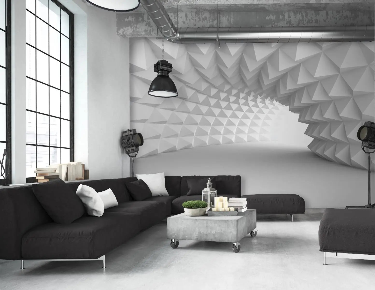 Billede 2 af Fototapet - Hvid buet tunnel med trekantet mønster