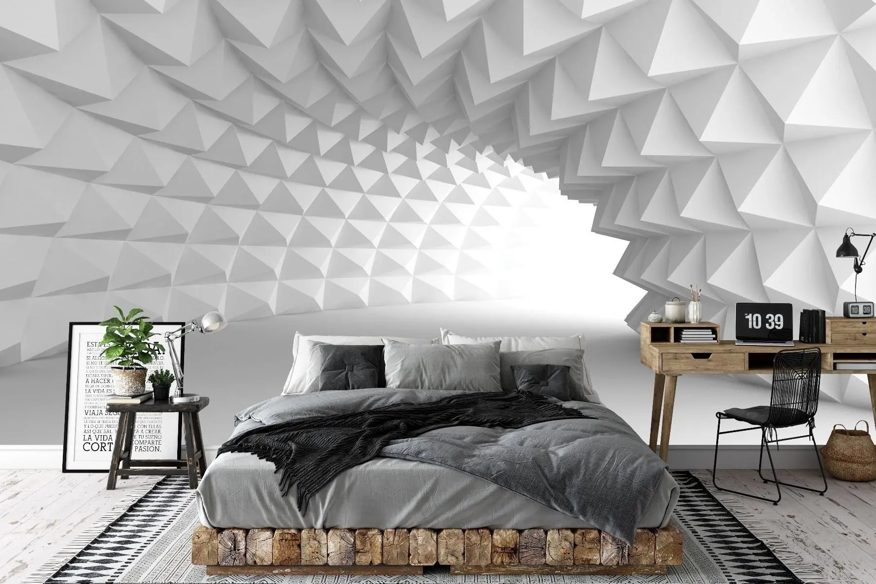 Billede 3 af Fototapet - Hvid buet tunnel med trekantet mønster