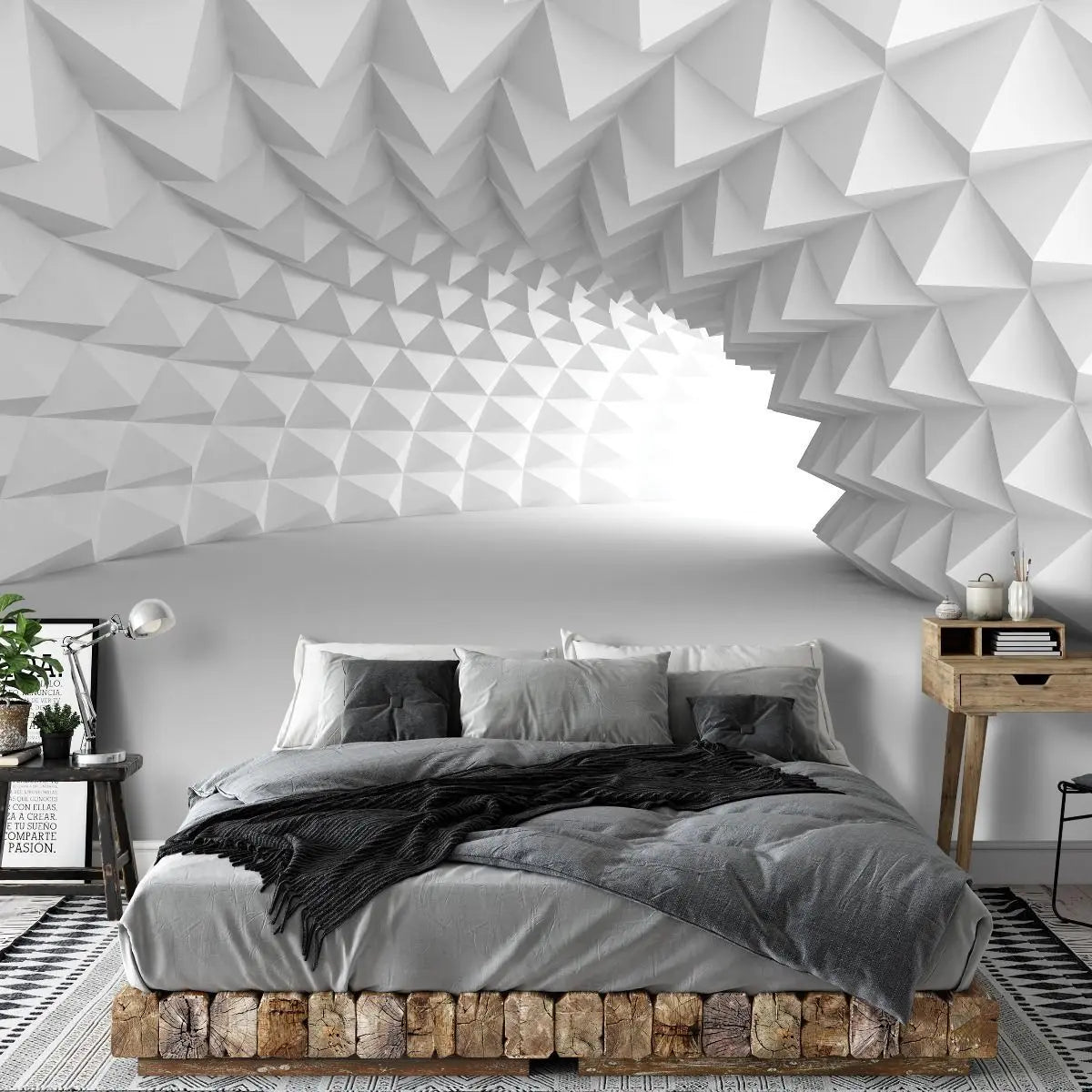 Billede 6 af Fototapet - Hvid buet tunnel med trekantet mønster