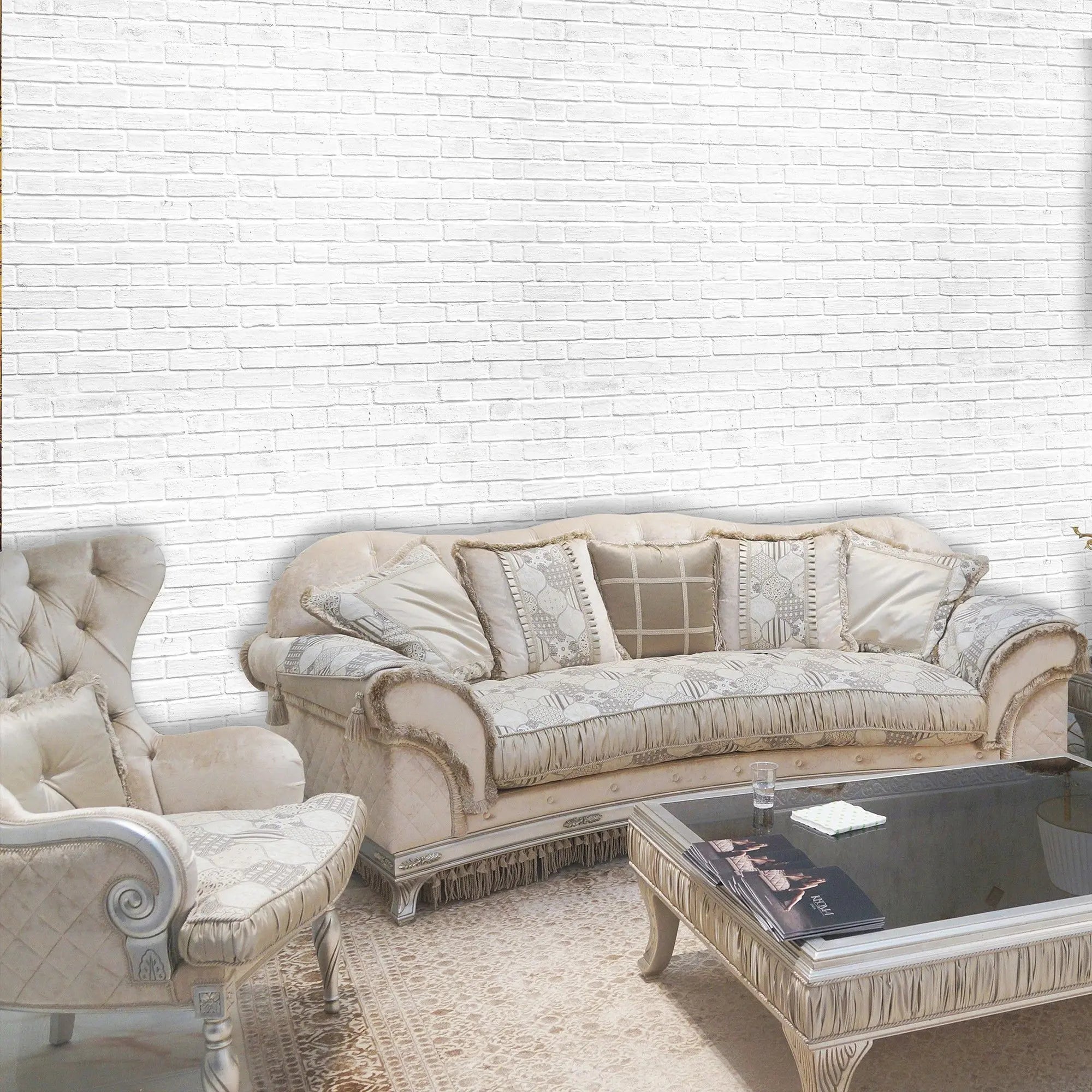 Billede 3 af Fototapet - Hvid murstensvæg set på afstand