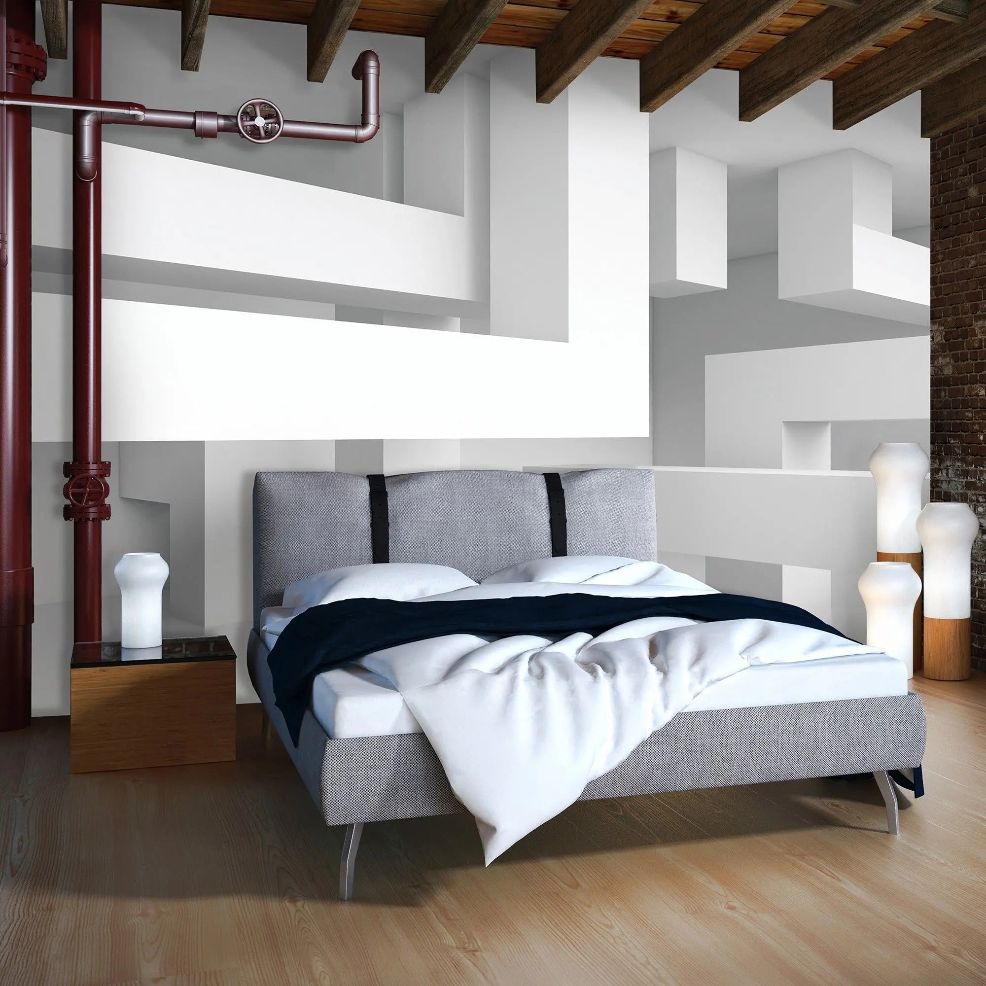 Billede 9 af Fototapet - Hvidt minimalistisk rum med rektangulære strukturer