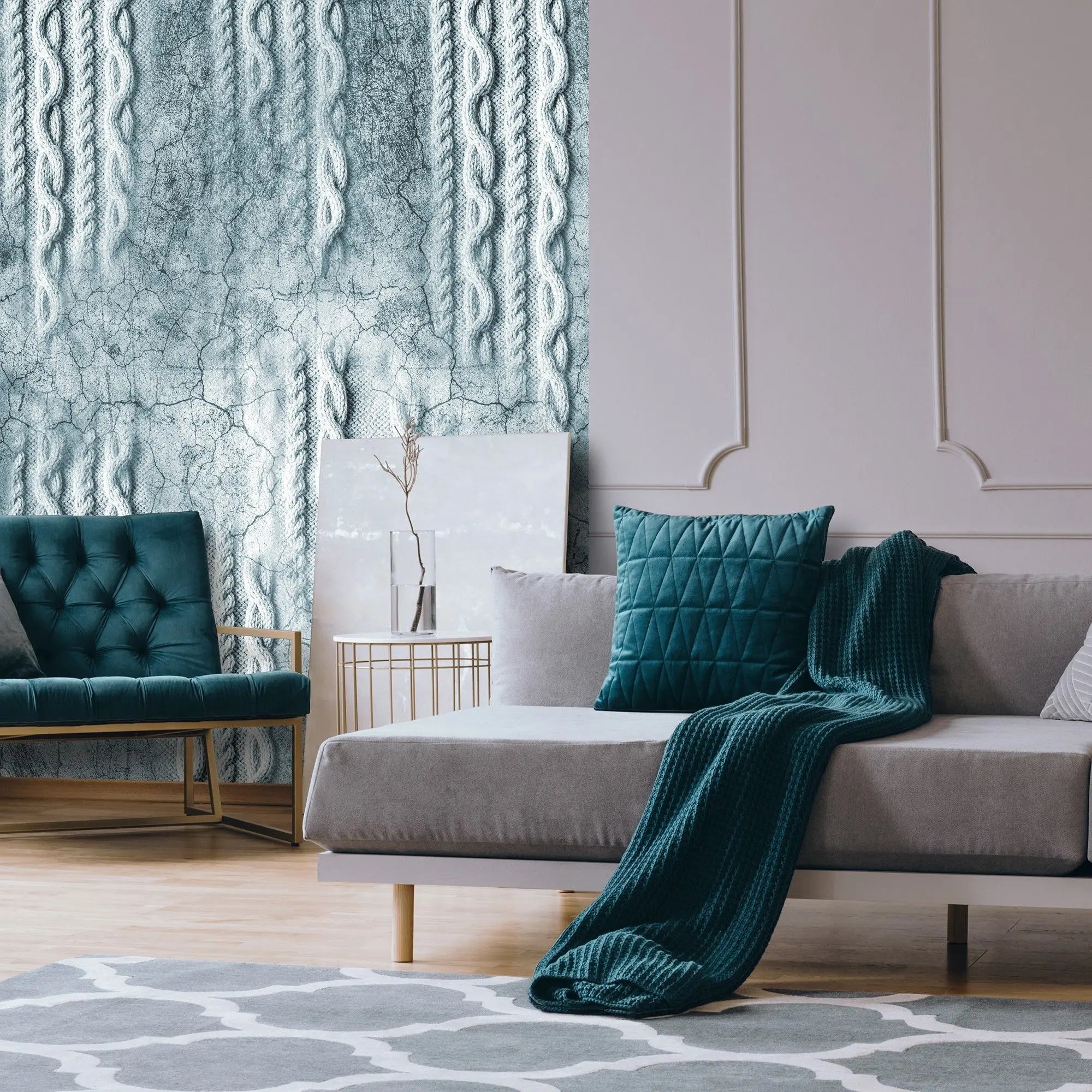 Billede 11 af Fototapet - Kablet strikkemønster i krakeleret isblå tekstur