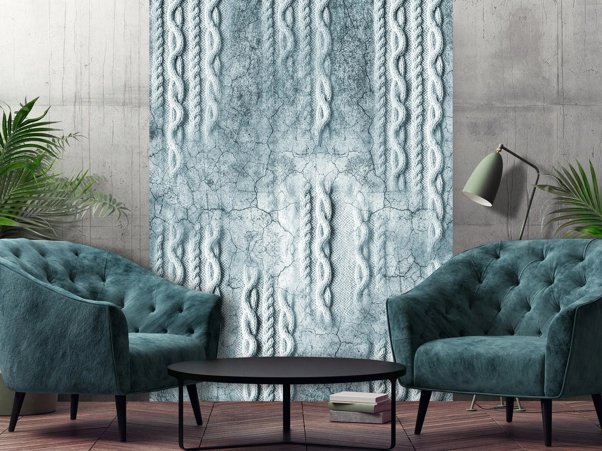 Billede 12 af Fototapet - Kablet strikkemønster i krakeleret isblå tekstur