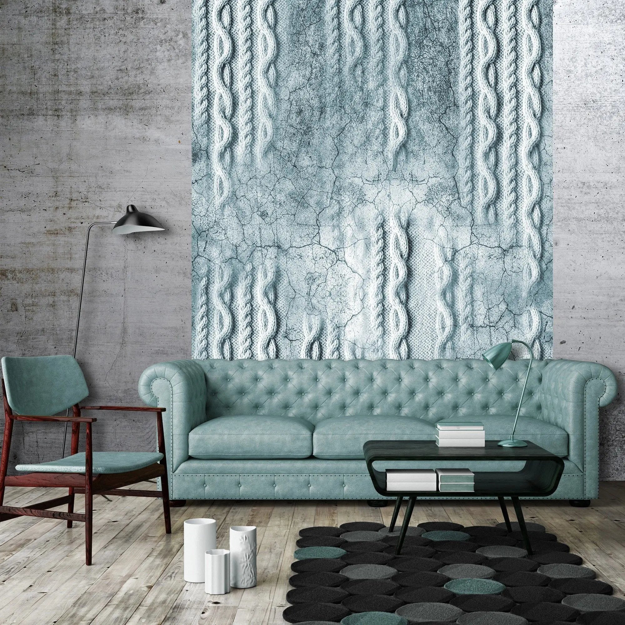 Billede 14 af Fototapet - Kablet strikkemønster i krakeleret isblå tekstur