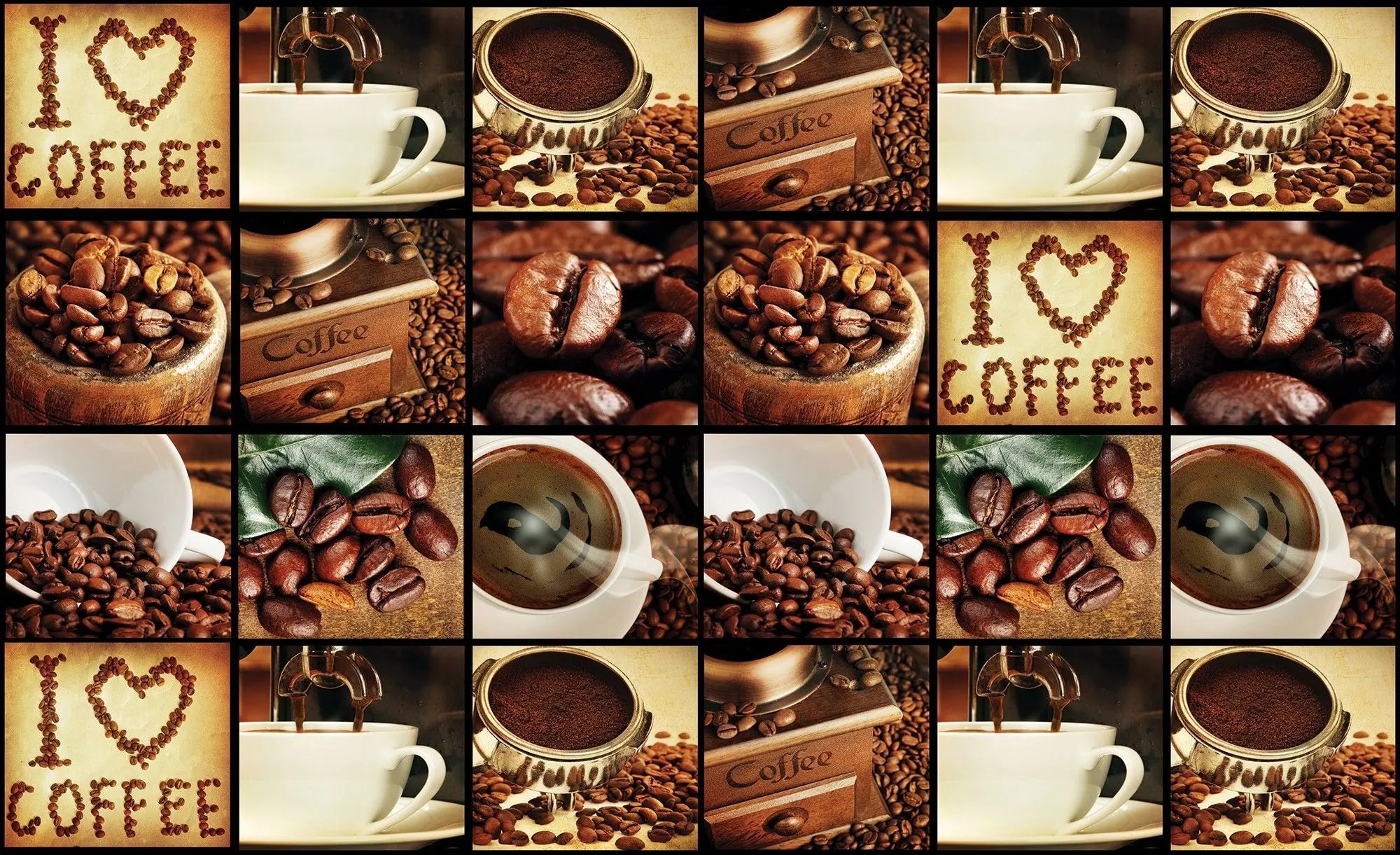 Billede 1 af Fototapet - Kaffevariation med kaffebønner og kaffekopper