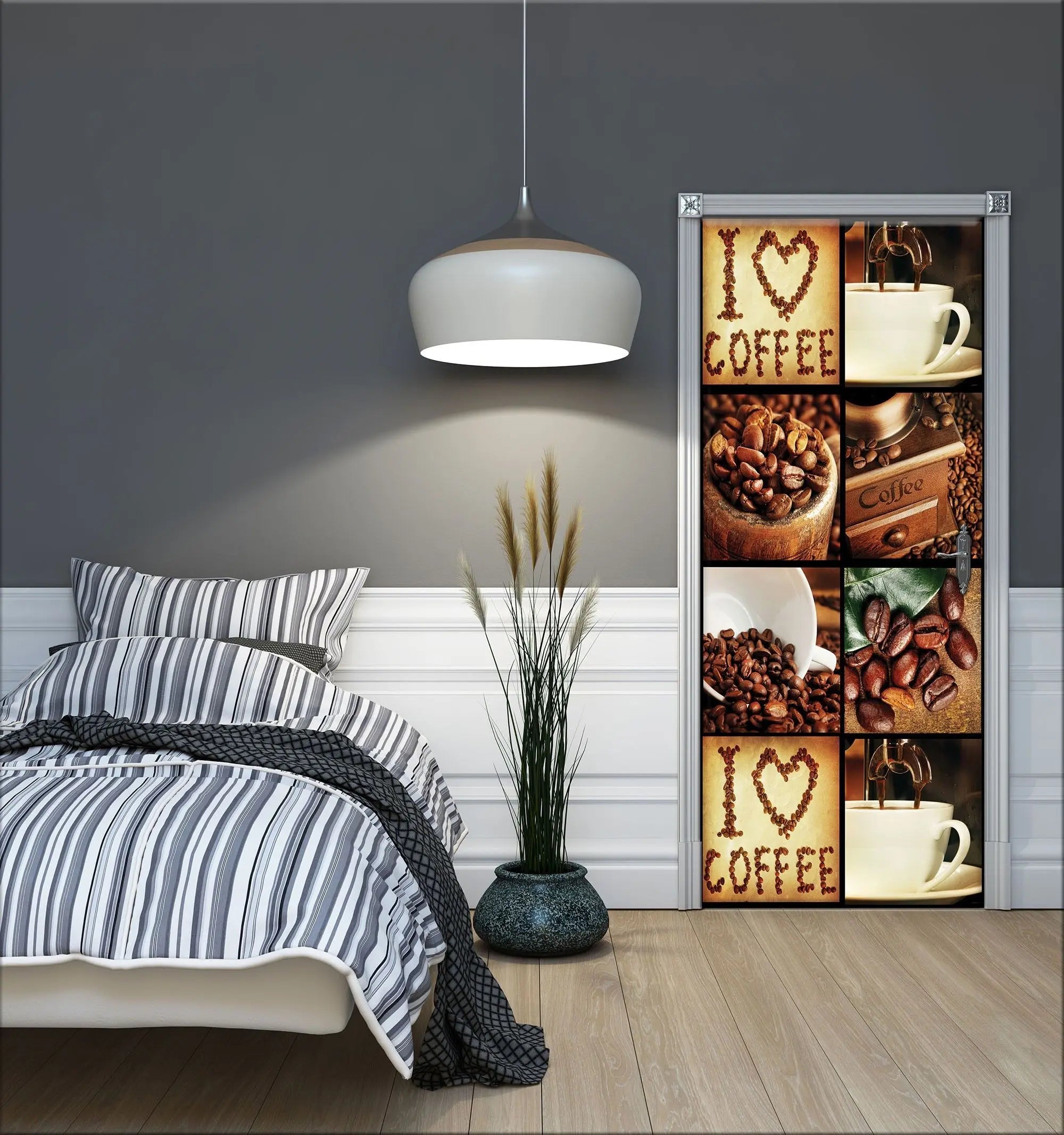 Billede 5 af Fototapet - Kaffevariation med kaffebønner og kaffekopper