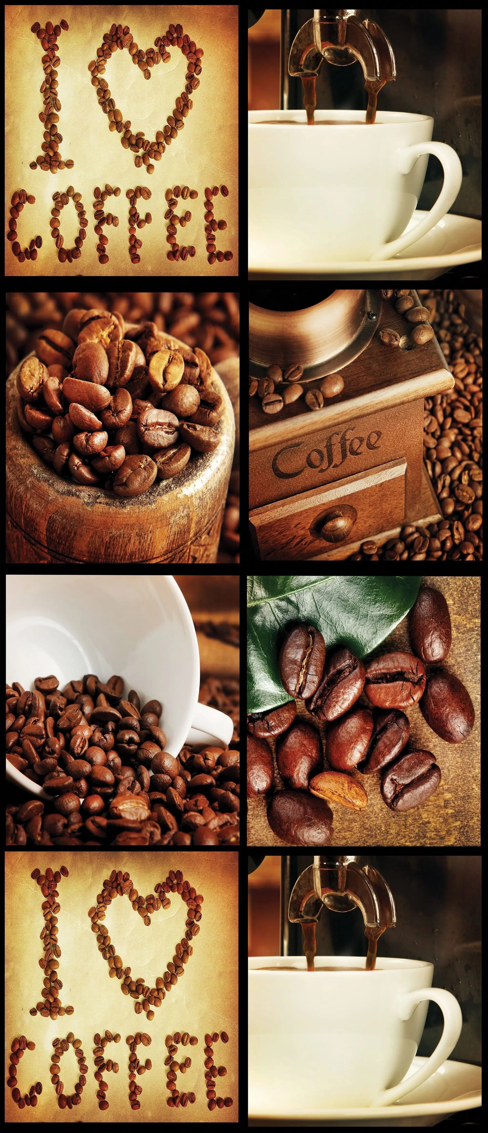 Billede 6 af Fototapet - Kaffevariation med kaffebønner og kaffekopper