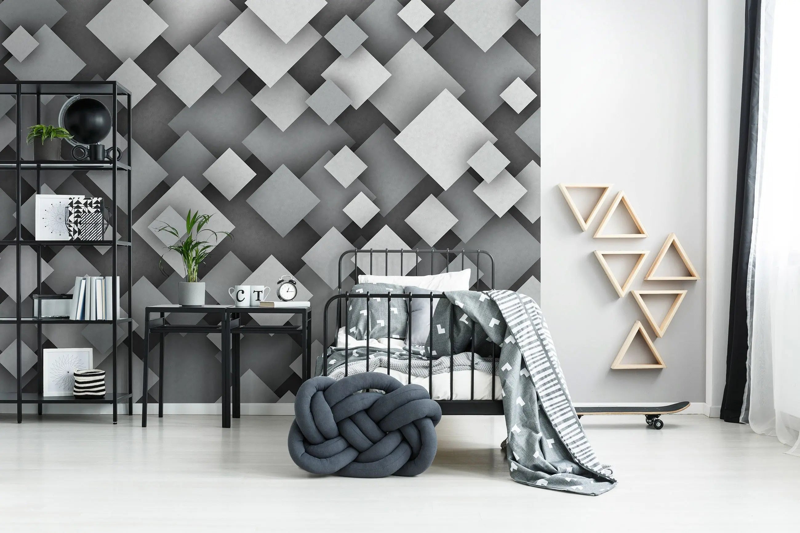 Billede 5 af Fototapet - Lag af grå kvadrater i forskellige størrelser