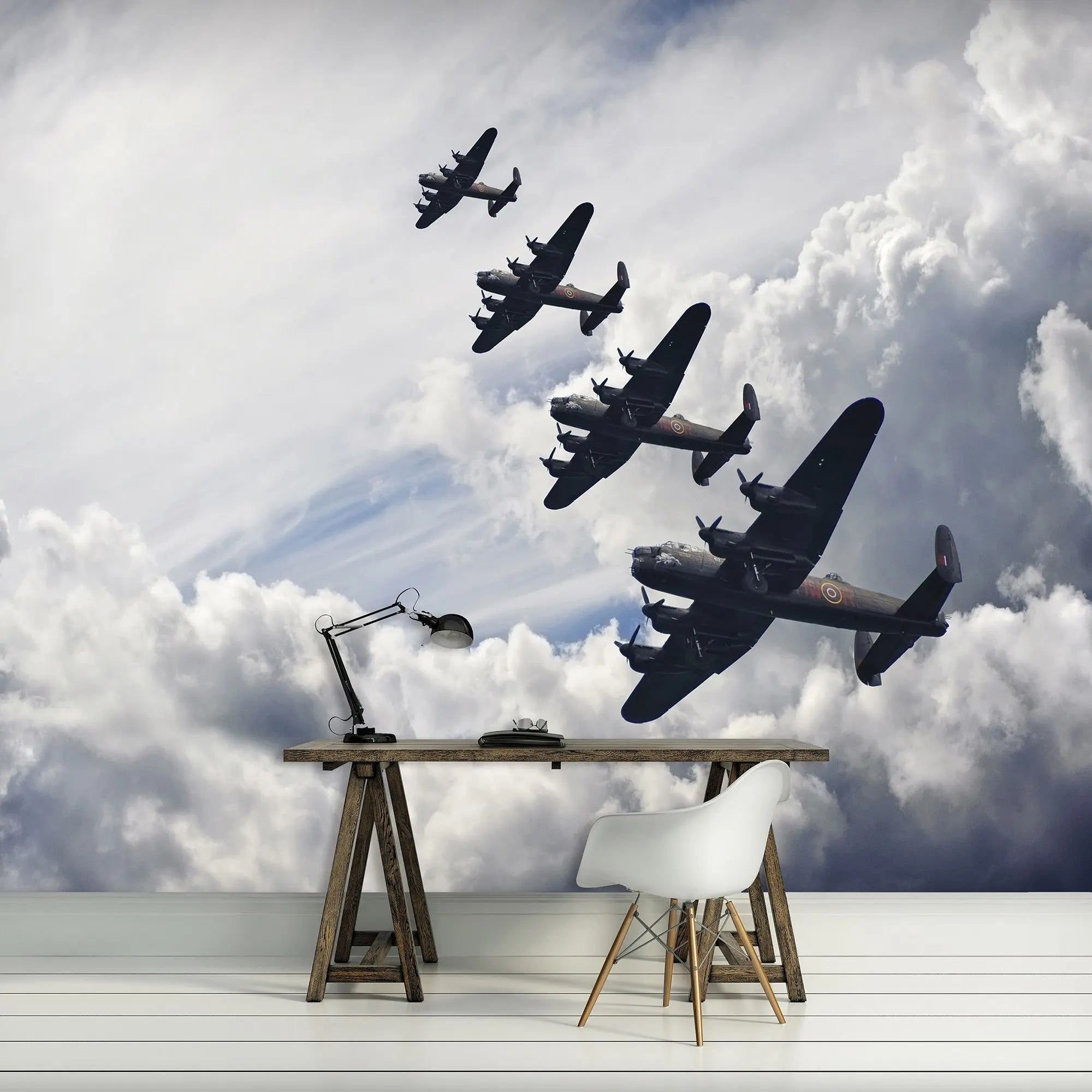 Billede 5 af Fototapet - Lancaster bombefly i formation over skyerne