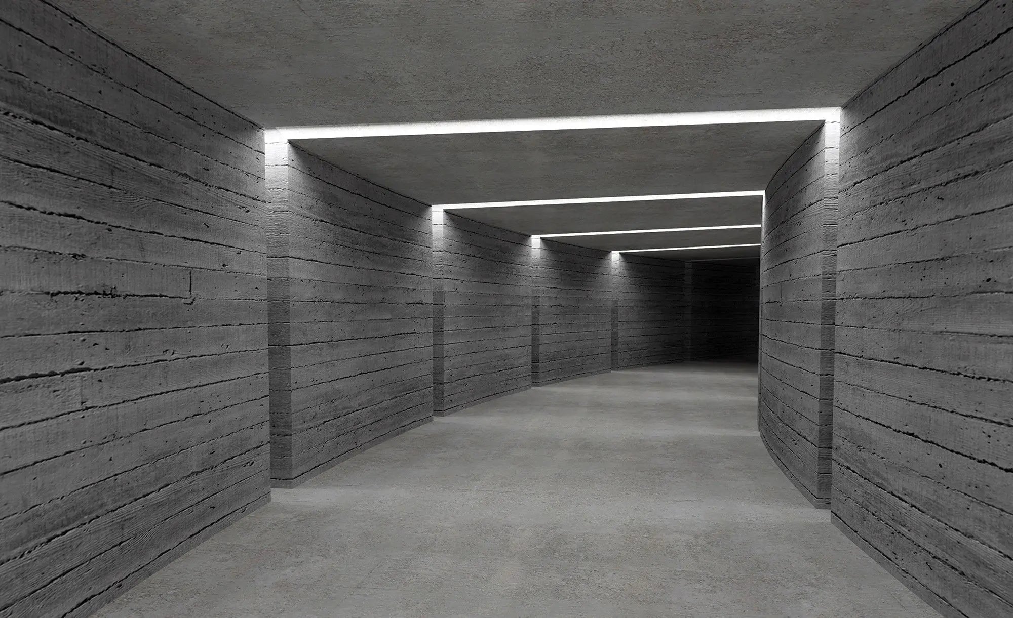 Billede 1 af Fototapet - Lang grå betonkoridor med indbygget loftsbelysning