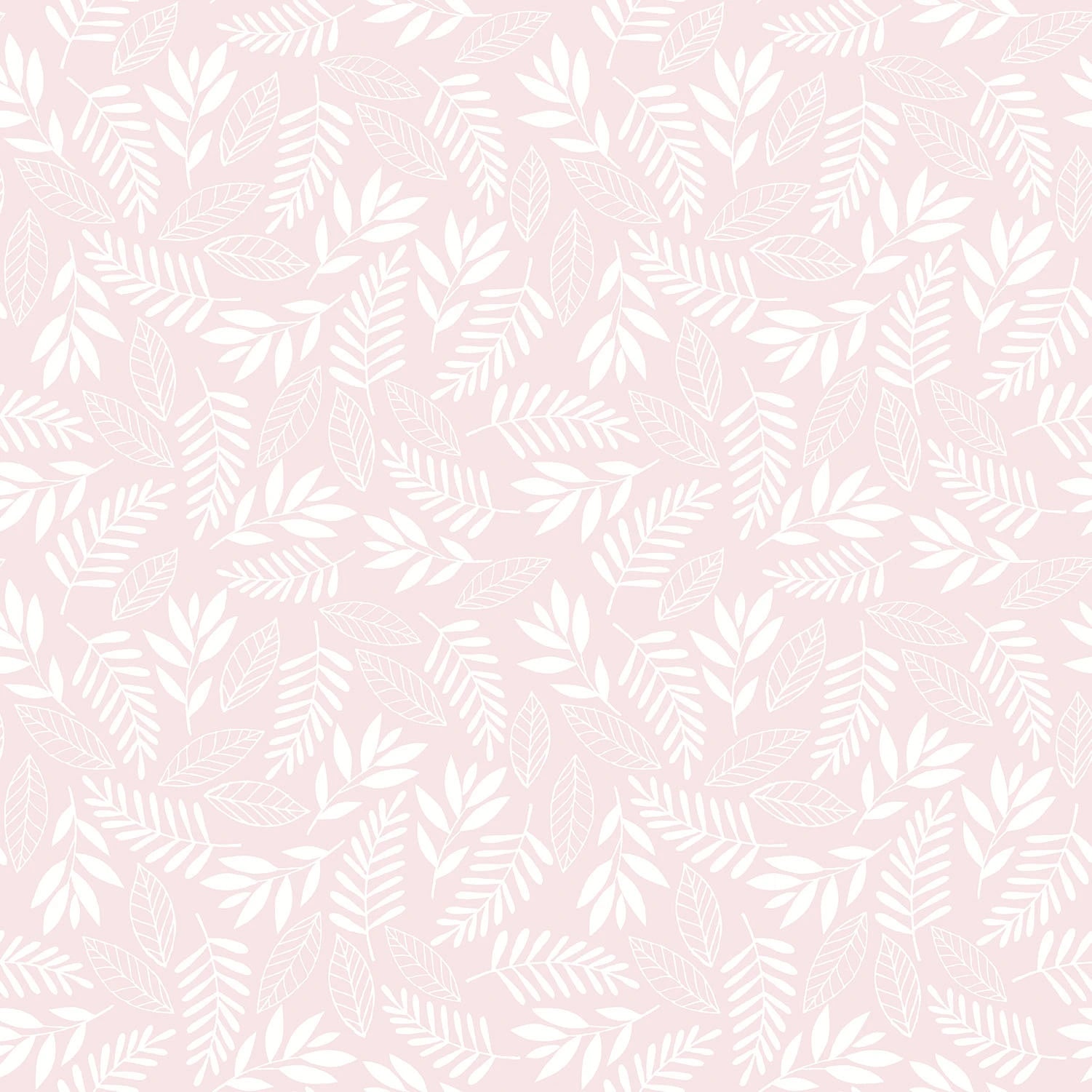 Detaljeret udsnit af Leafy Lullaby - Petal Pink tapet med lyserøde blade.
