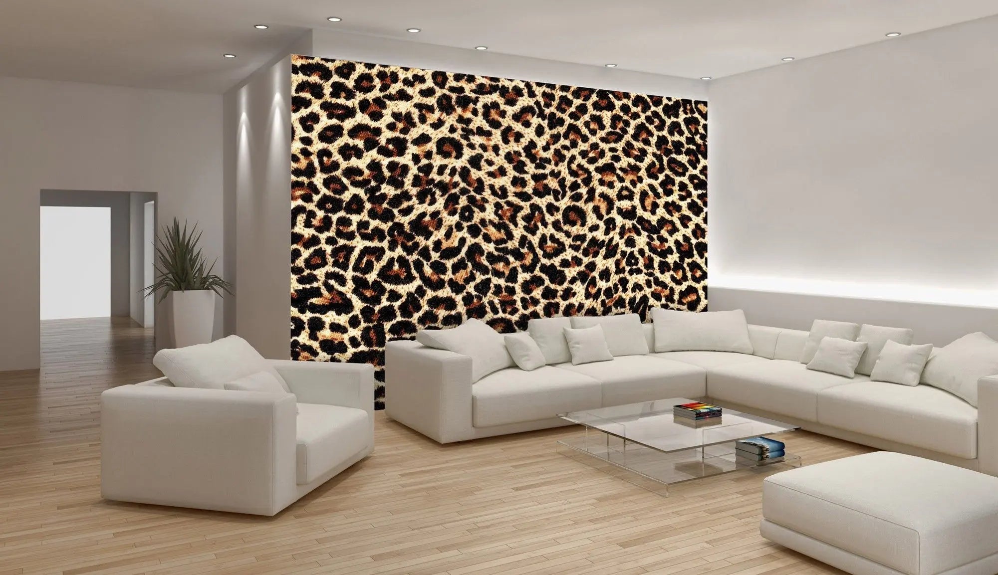 Billede 2 af Fototapet - Leopardmønster i brun og sort på beige baggrund