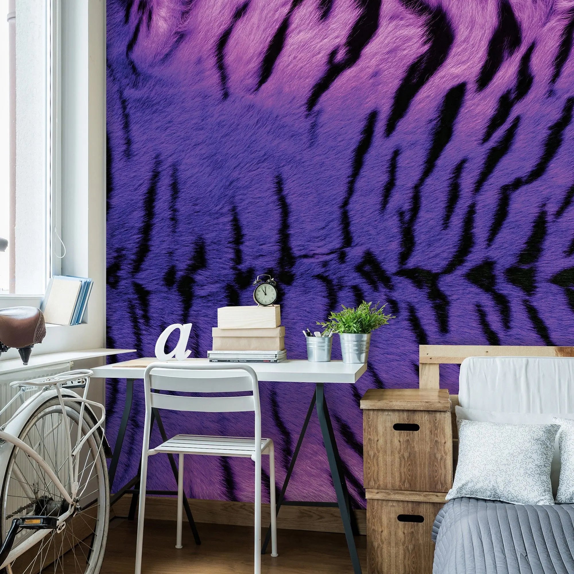 Billede 3 af Fototapet - Lilla og sort tigerstribemønster