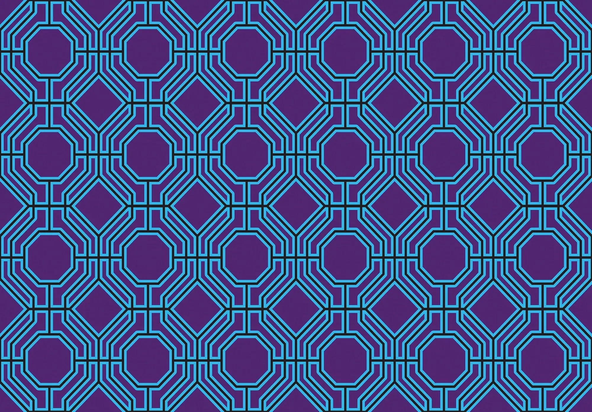 Billede 1 af Fototapet - Lilla og turkis geometrisk mønster med ottekant og firkant