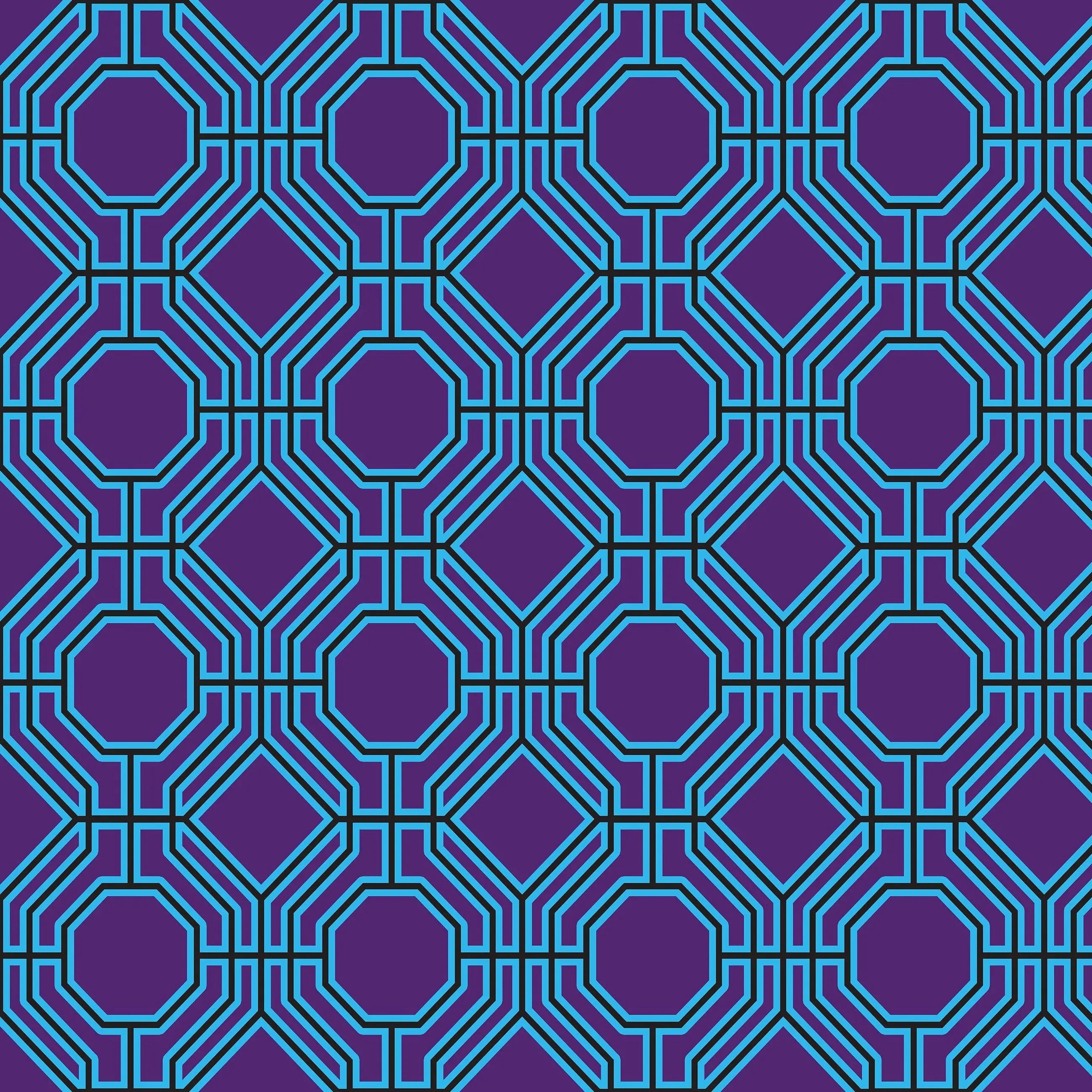 Billede 9 af Fototapet - Lilla og turkis geometrisk mønster med ottekant og firkant