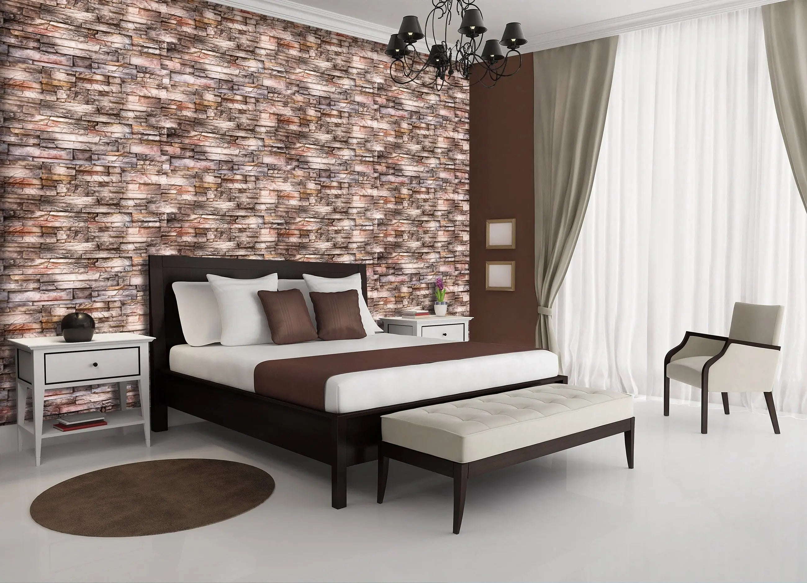 Billede 11 af Fototapet - Lysebrun og grå vævet stenmur