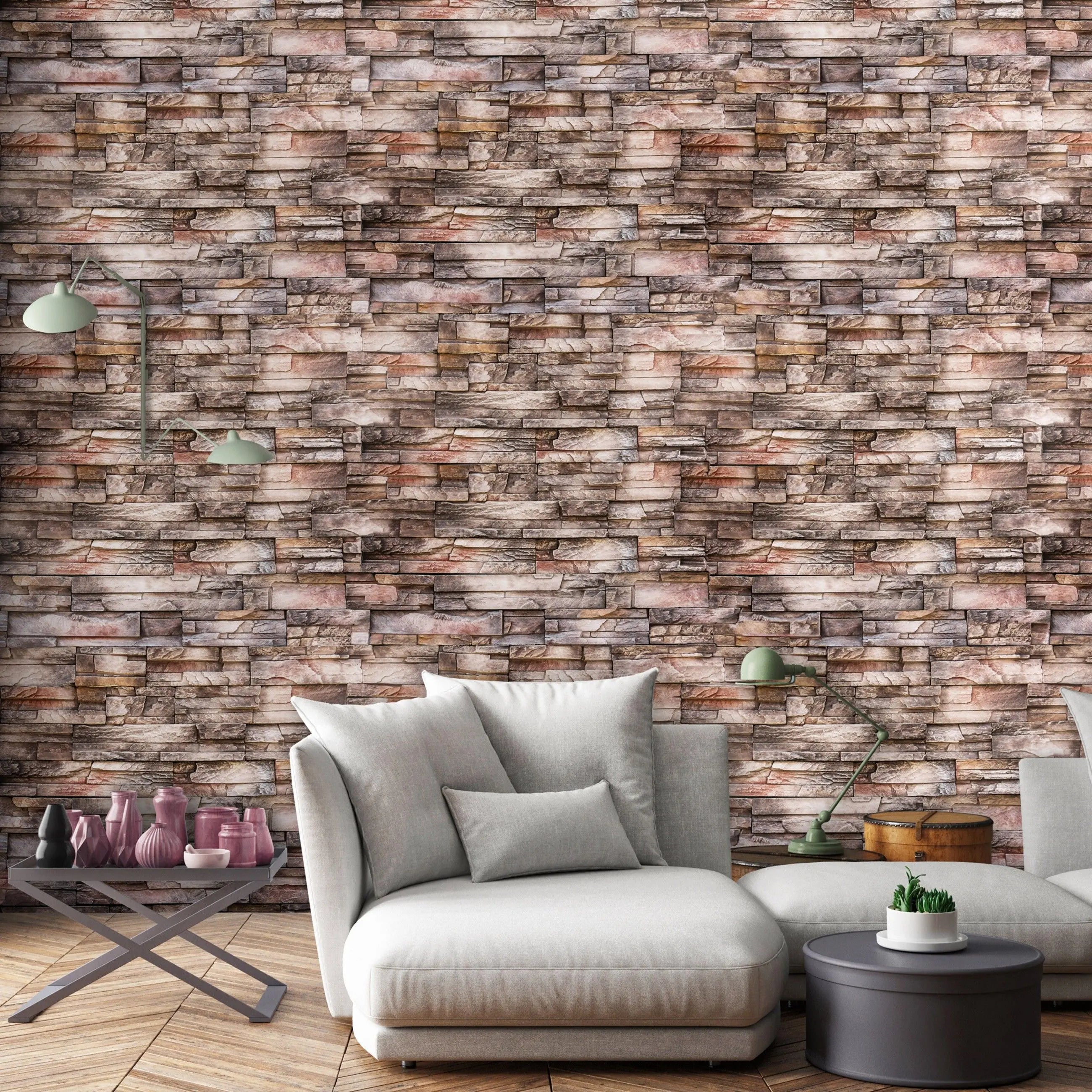 Billede 12 af Fototapet - Lysebrun og grå vævet stenmur