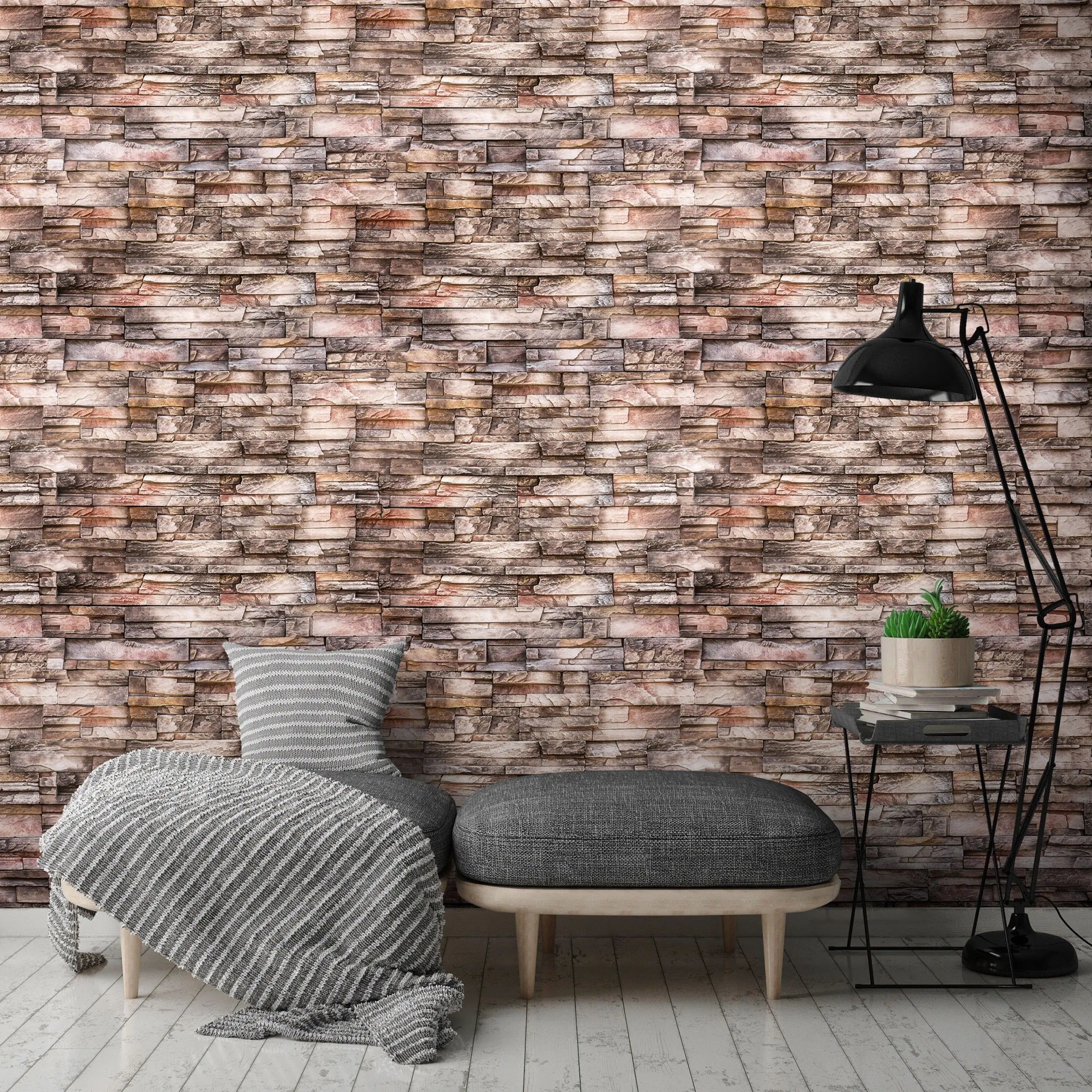 Billede 13 af Fototapet - Lysebrun og grå vævet stenmur