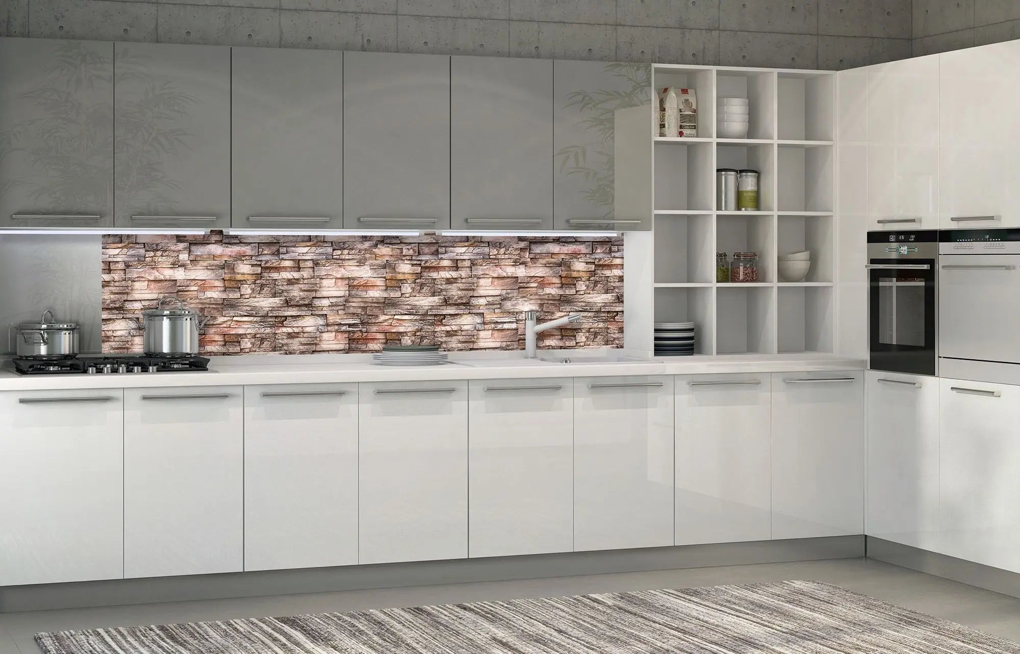 Billede 3 af Fototapet - Lysebrun og grå vævet stenmur