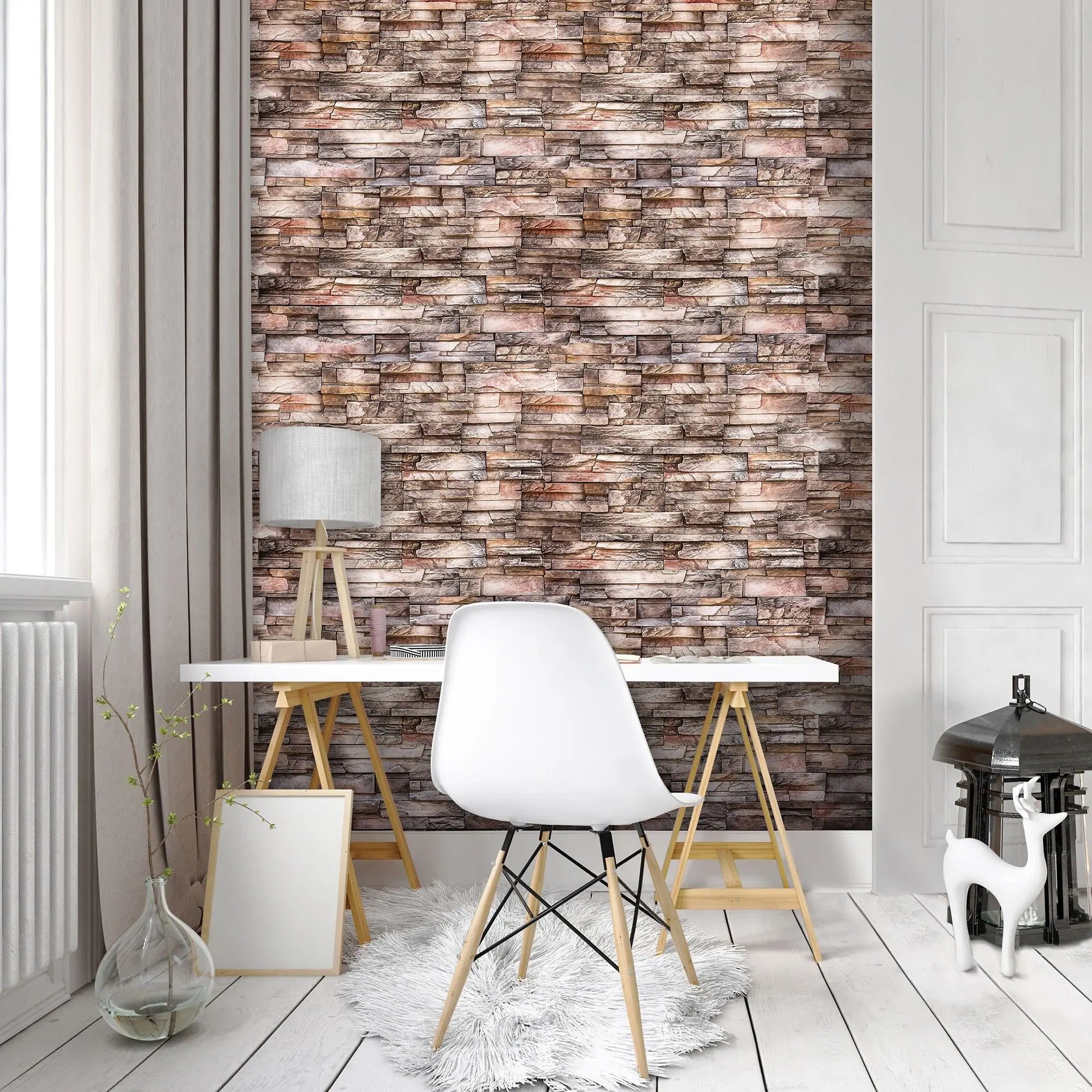 Billede 6 af Fototapet - Lysebrun og grå vævet stenmur