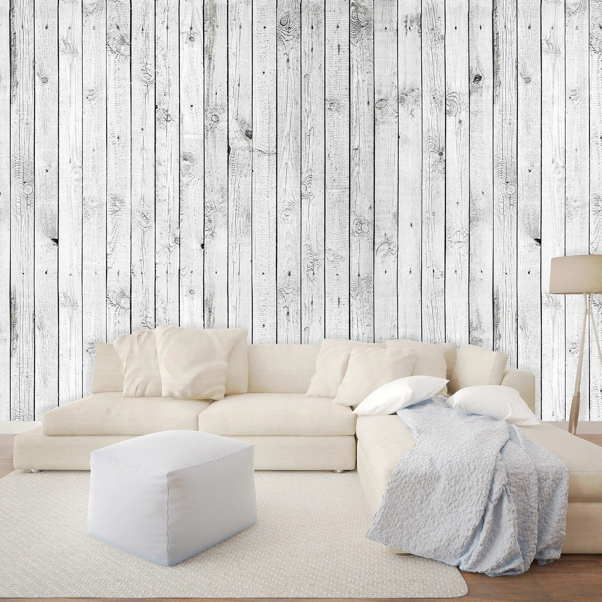 Billede 3 af Fototapet - Lysegrå træplanker med knaster