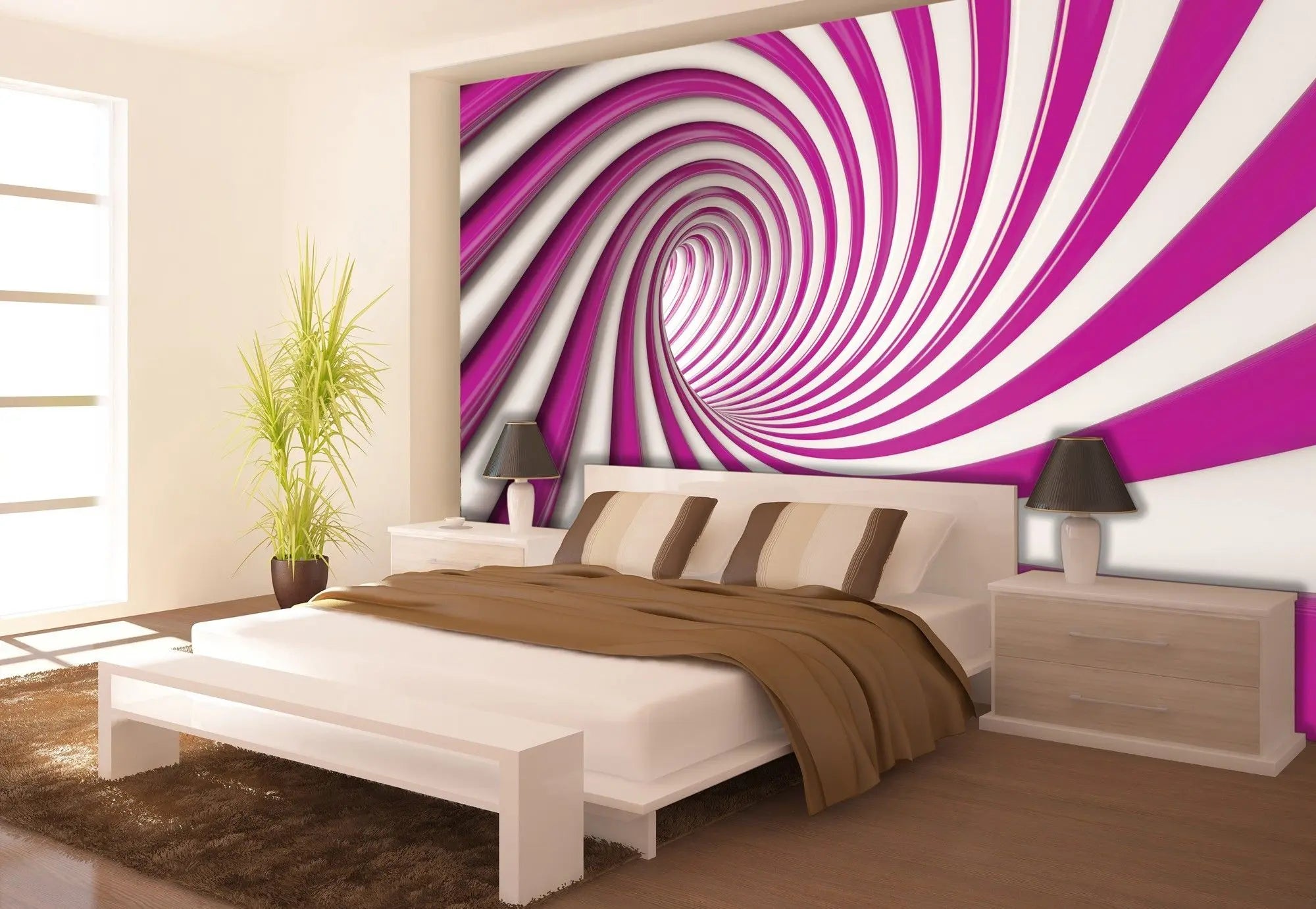 Billede 2 af Fototapet - Lyserød og hvidt spiralformet abstrakt mønster