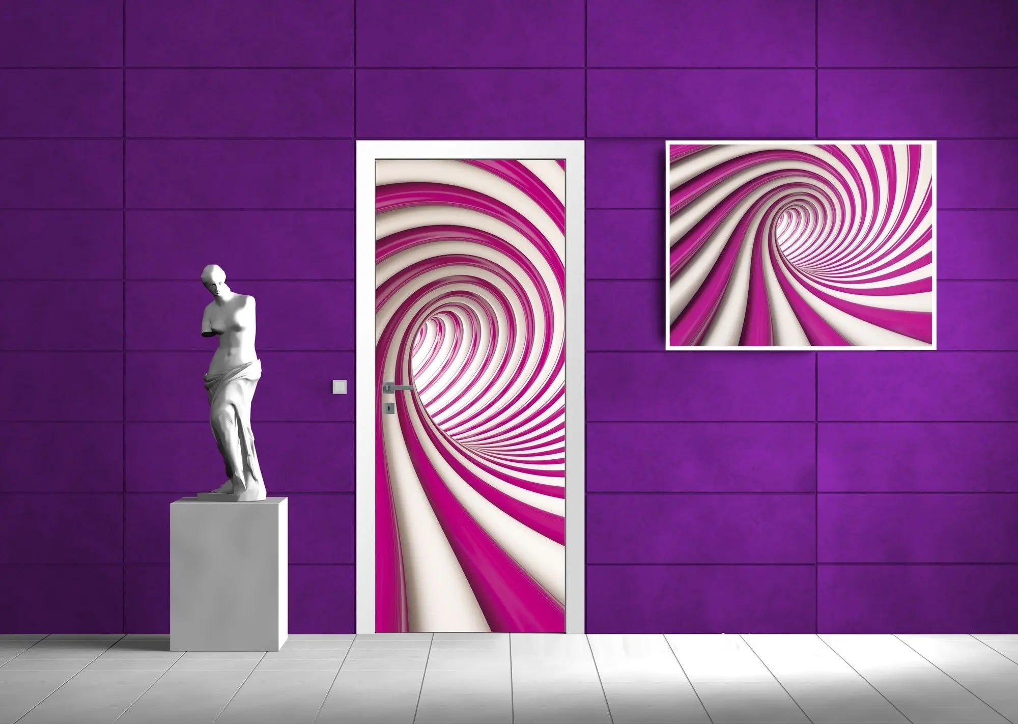 Billede 6 af Fototapet - Lyserød og hvidt spiralformet abstrakt mønster