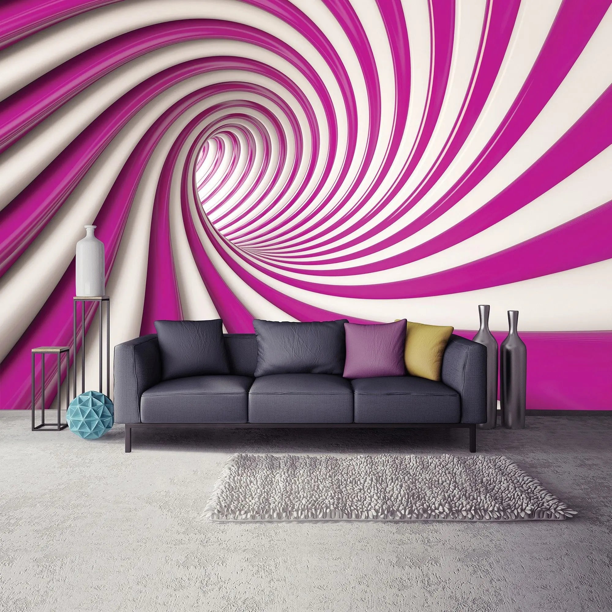 Billede 8 af Fototapet - Lyserød og hvidt spiralformet abstrakt mønster