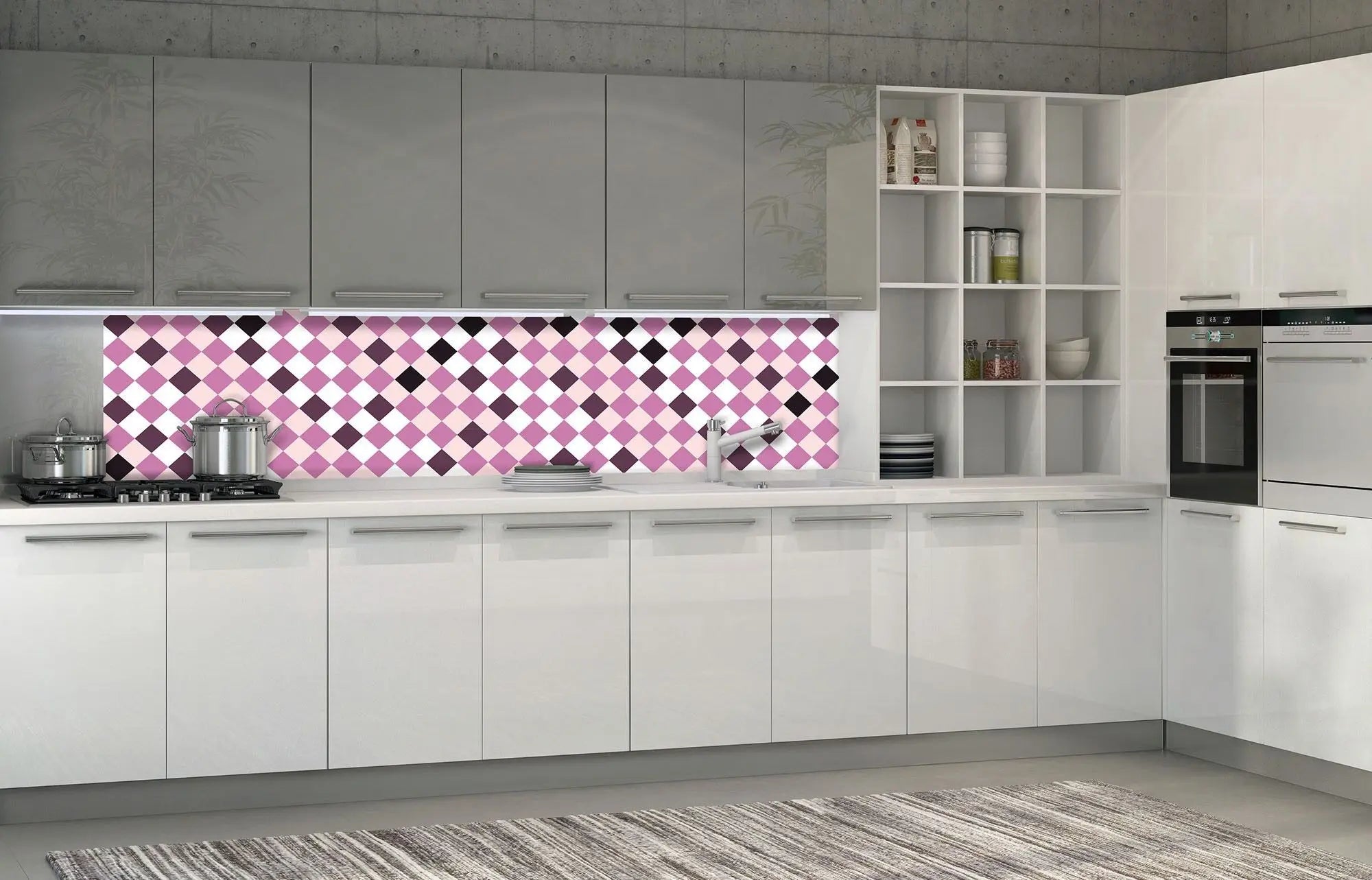 Billede 2 af Fototapet - Lyserød og lilla harlekinternet med hvide felter