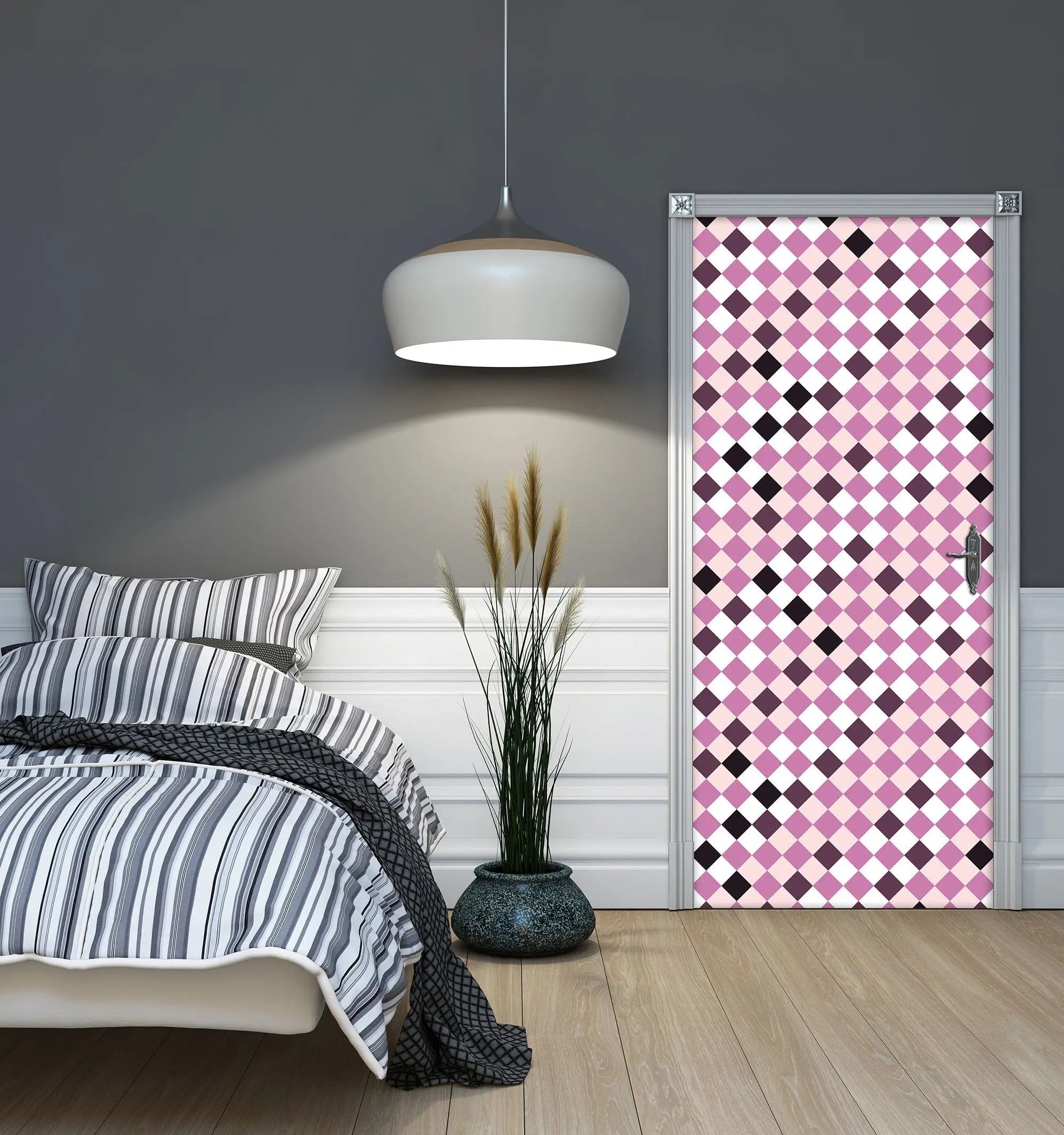 Billede 3 af Fototapet - Lyserød og lilla harlekinternet med hvide felter