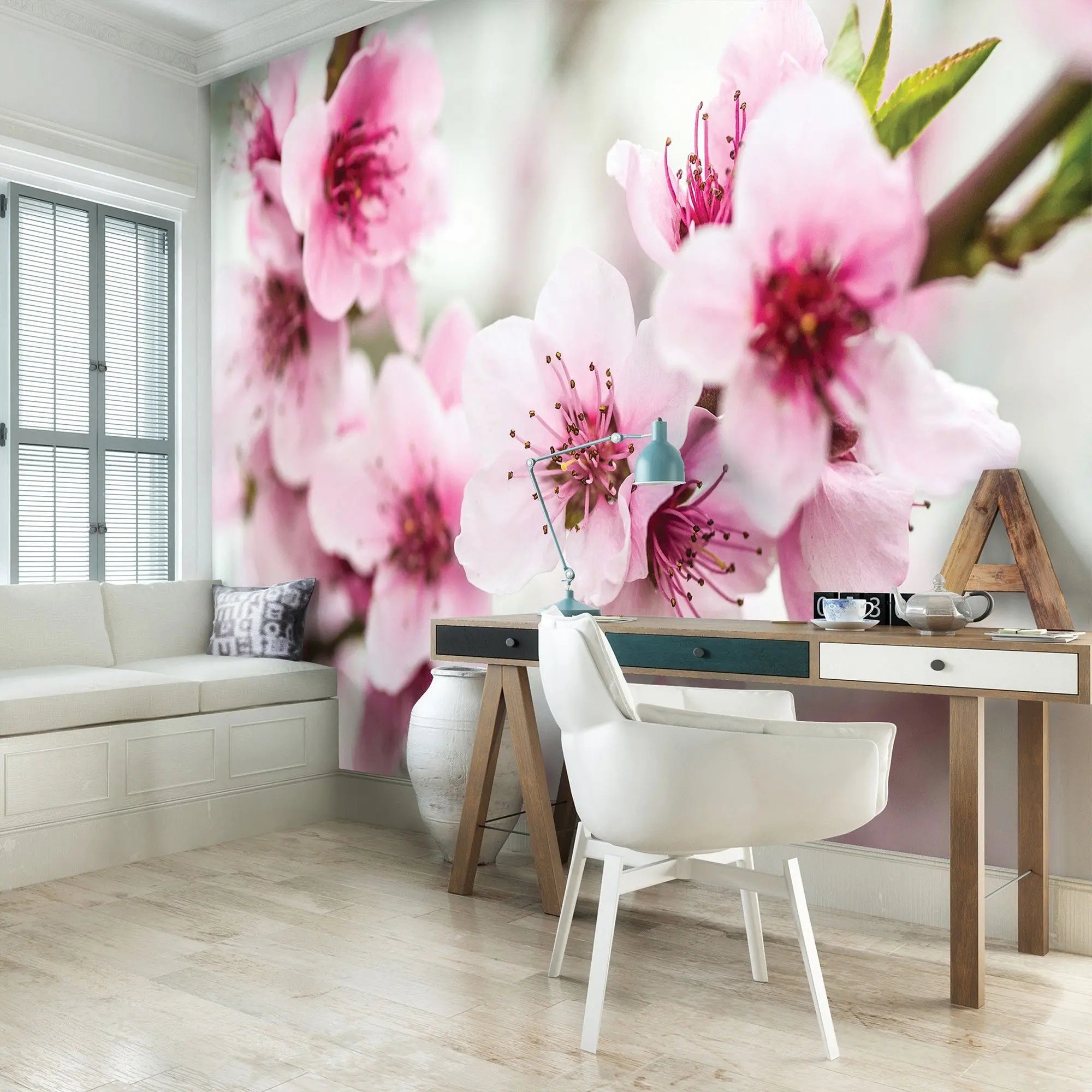 Billede 9 af Fototapet - Lyserøde kirsebærblomster på gren